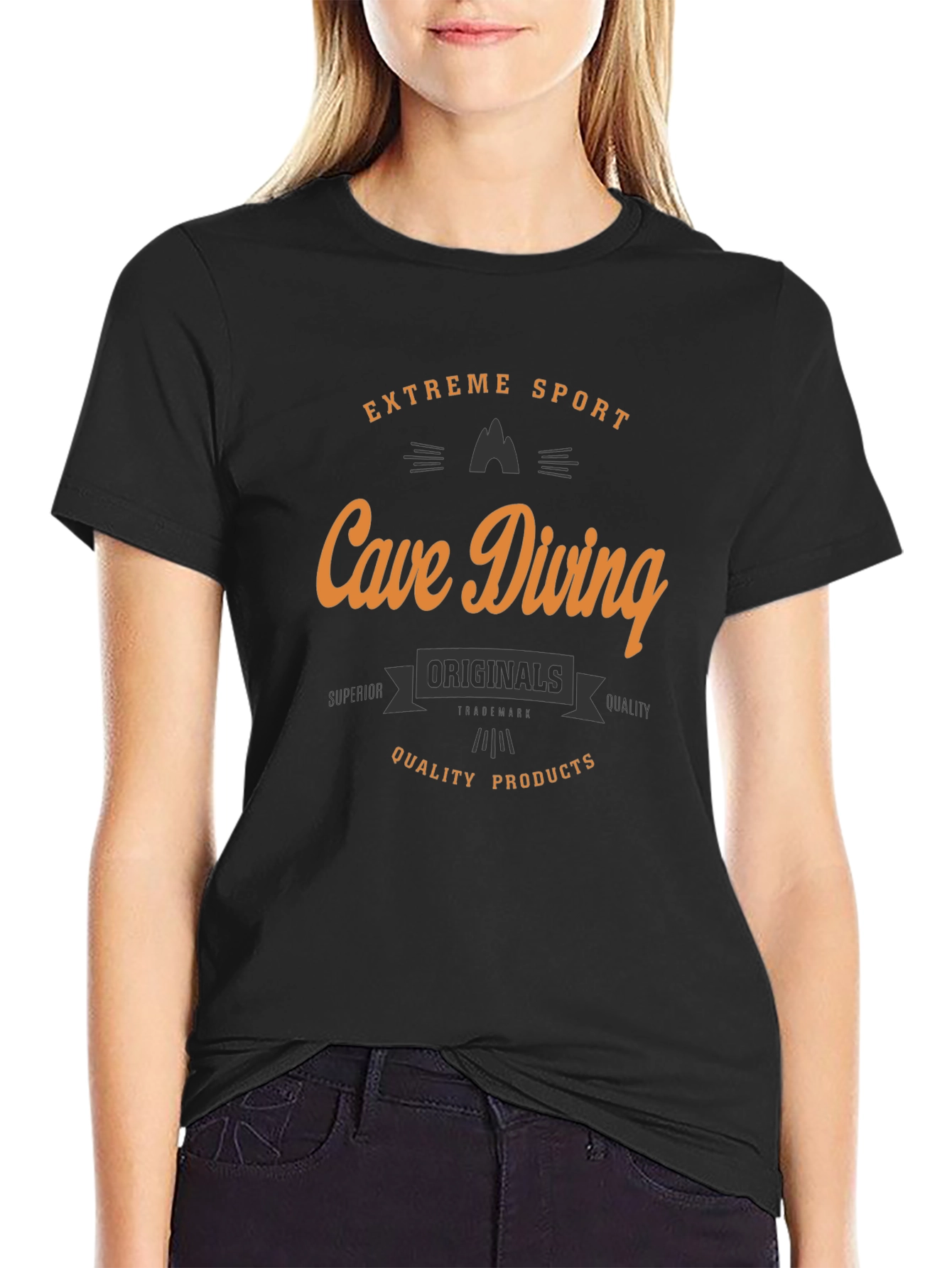 Black Cave Diving Extreme Sport Black T-Shirt view 2