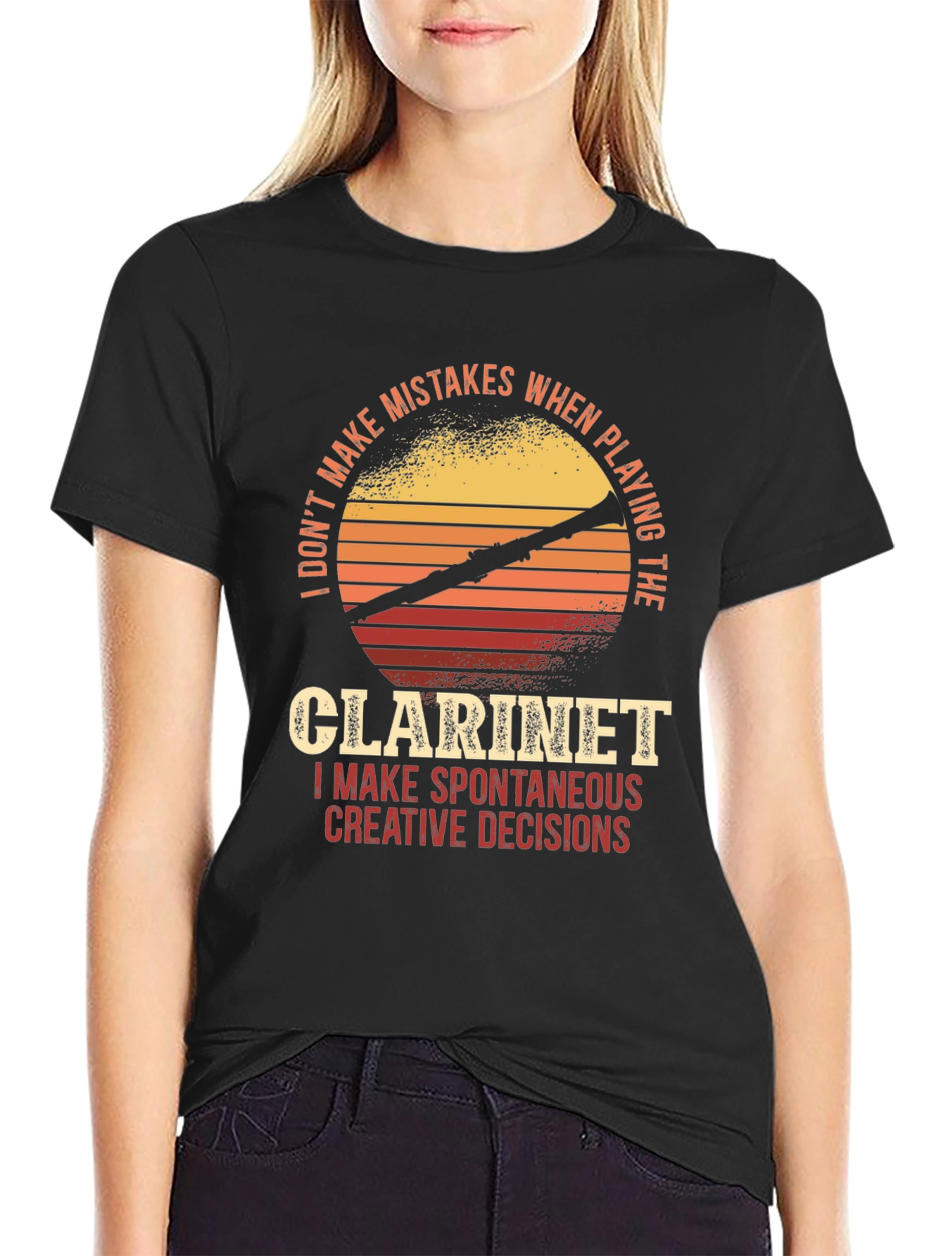 Black Clarinet Player T-Shirt - Spontaneous Creative Decisions view 2