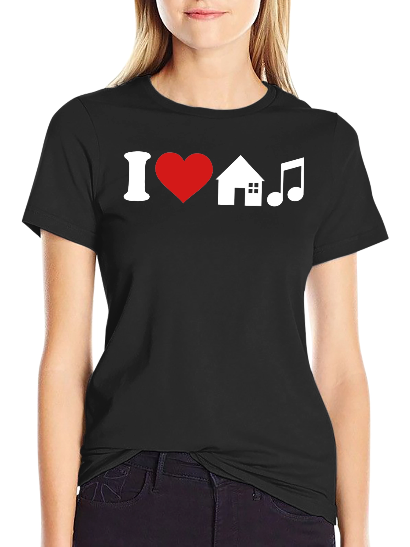 Black I Love House Music T-Shirt view 2