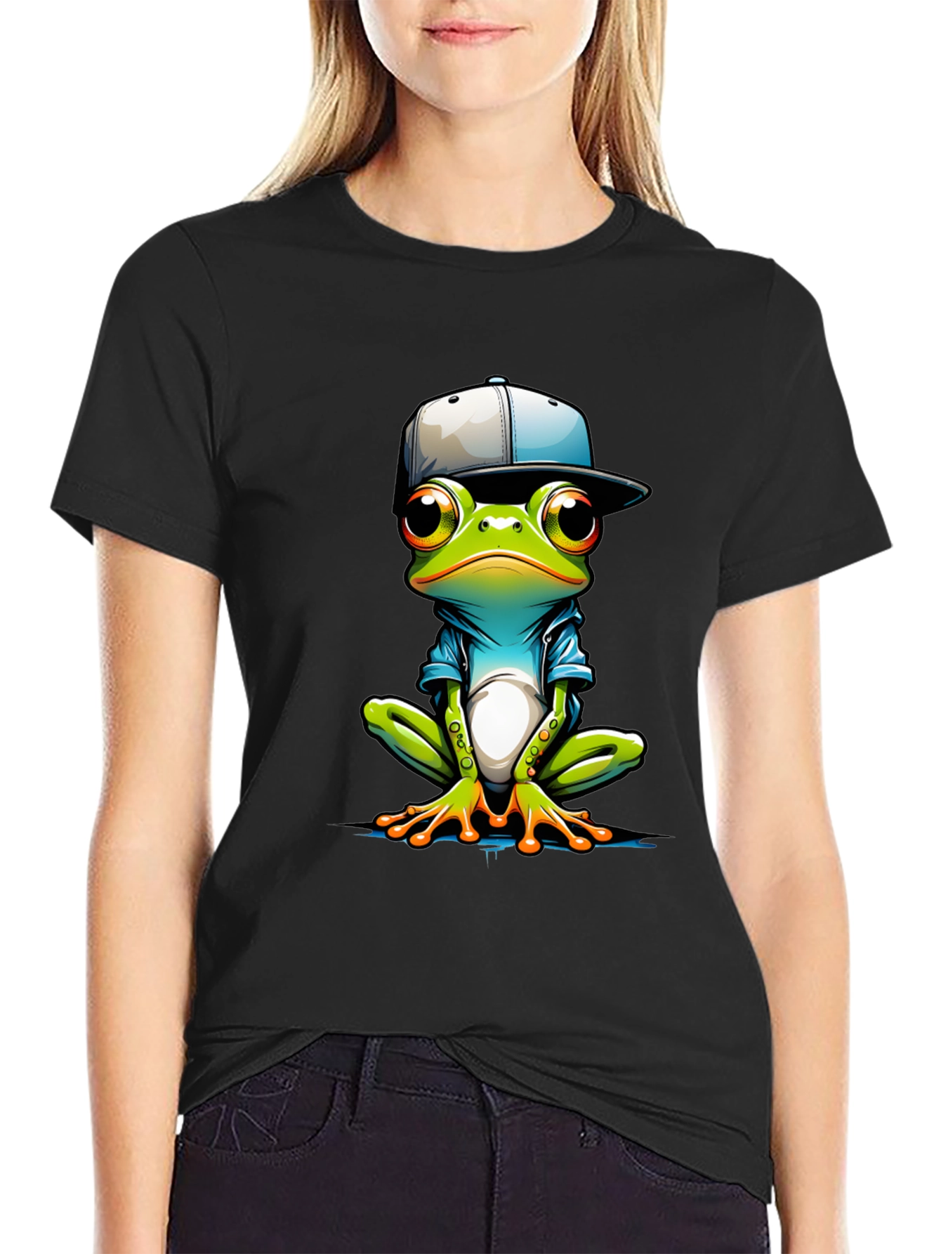 Black Cool Frog Graphic Tee - Trendy Animal Print T-Shirt view 2