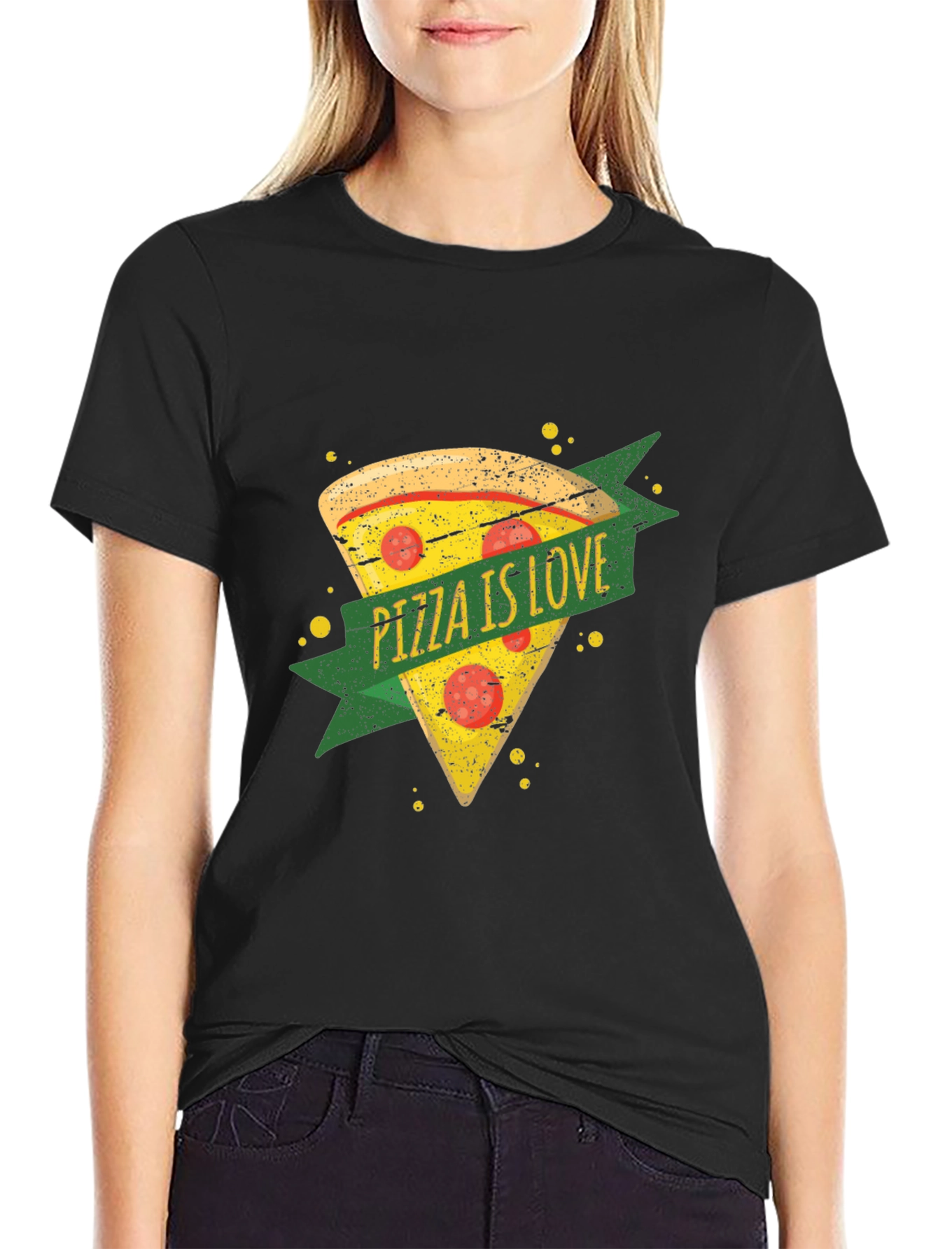 Black Pizza is Love Graphic T-Shirt - Black view 2