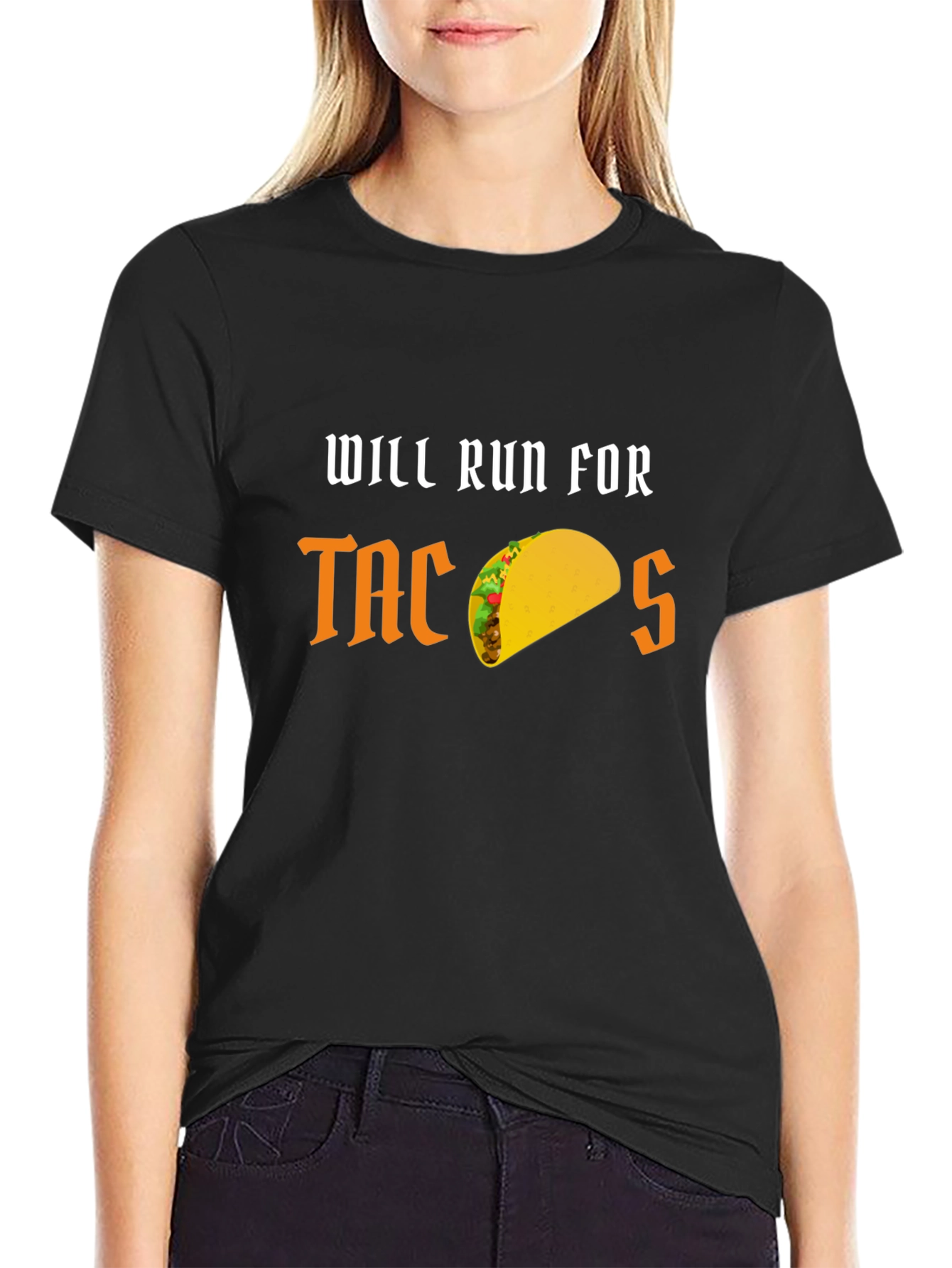 Black Will Run for Tacos Funny Graphic T-Shirt view 2