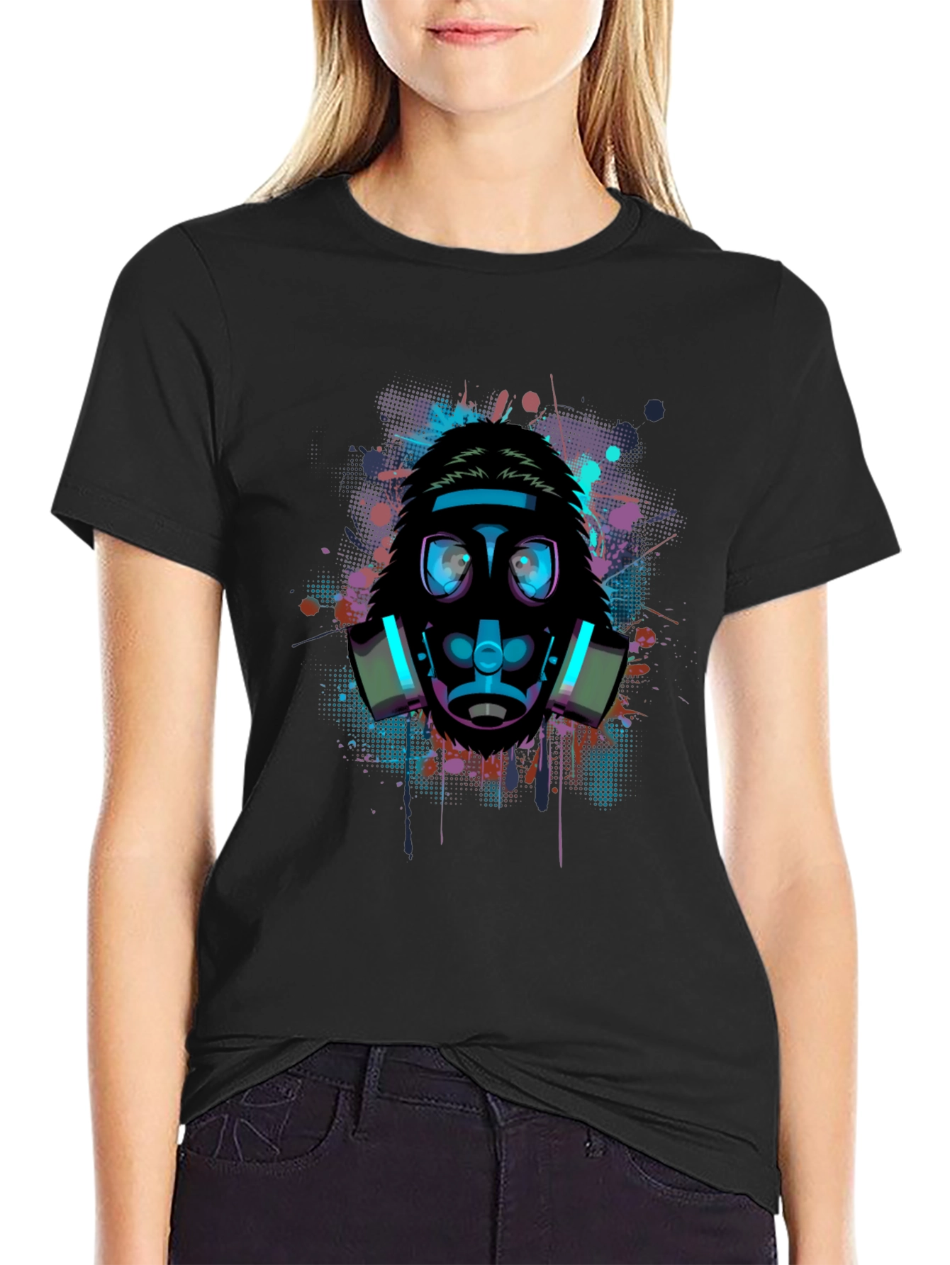 Black Graphic Gas Mask T-Shirt - Urban Style view 2
