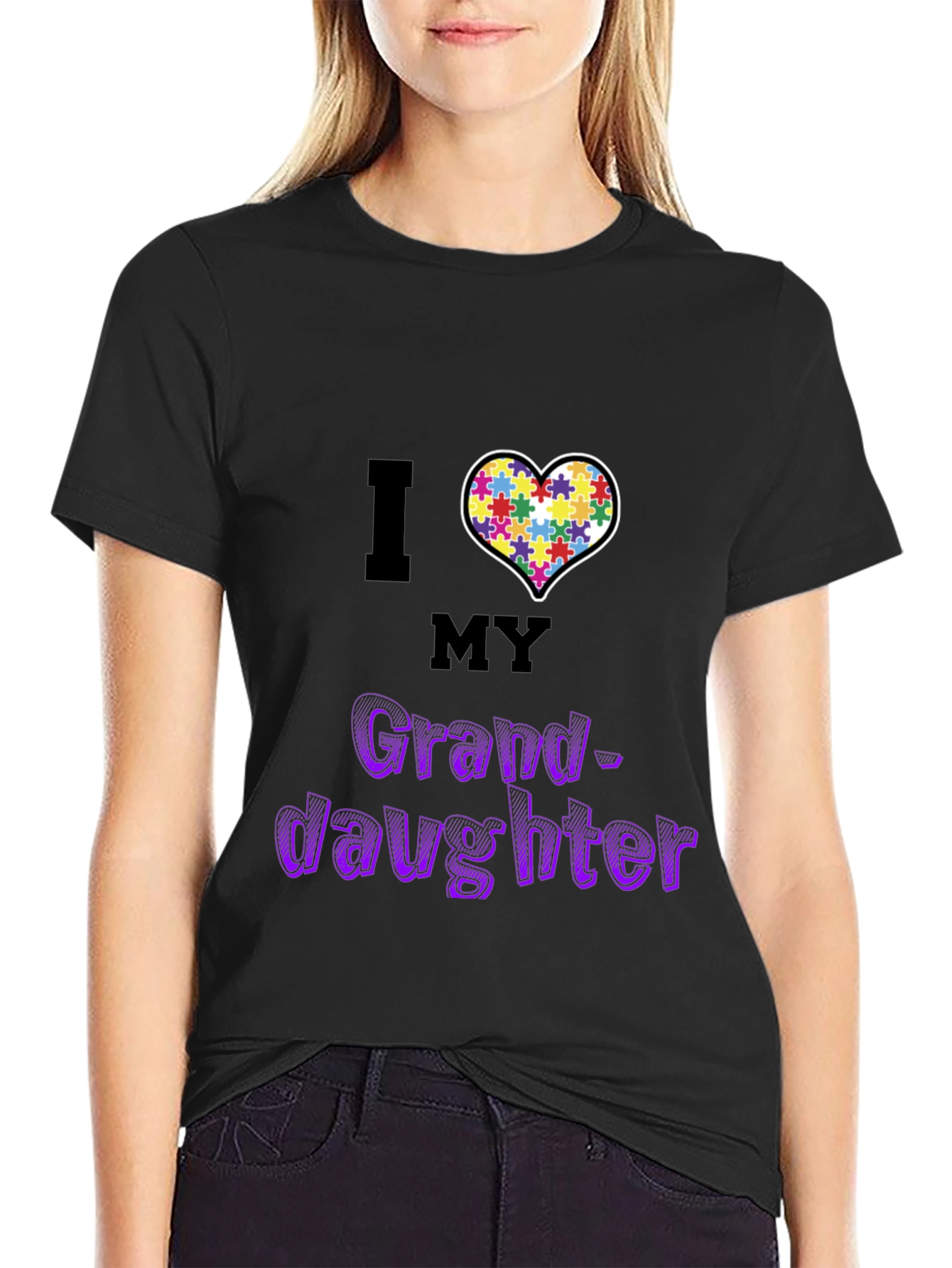 Black I Love My Granddaughter Autism Awareness T-Shirt view 2