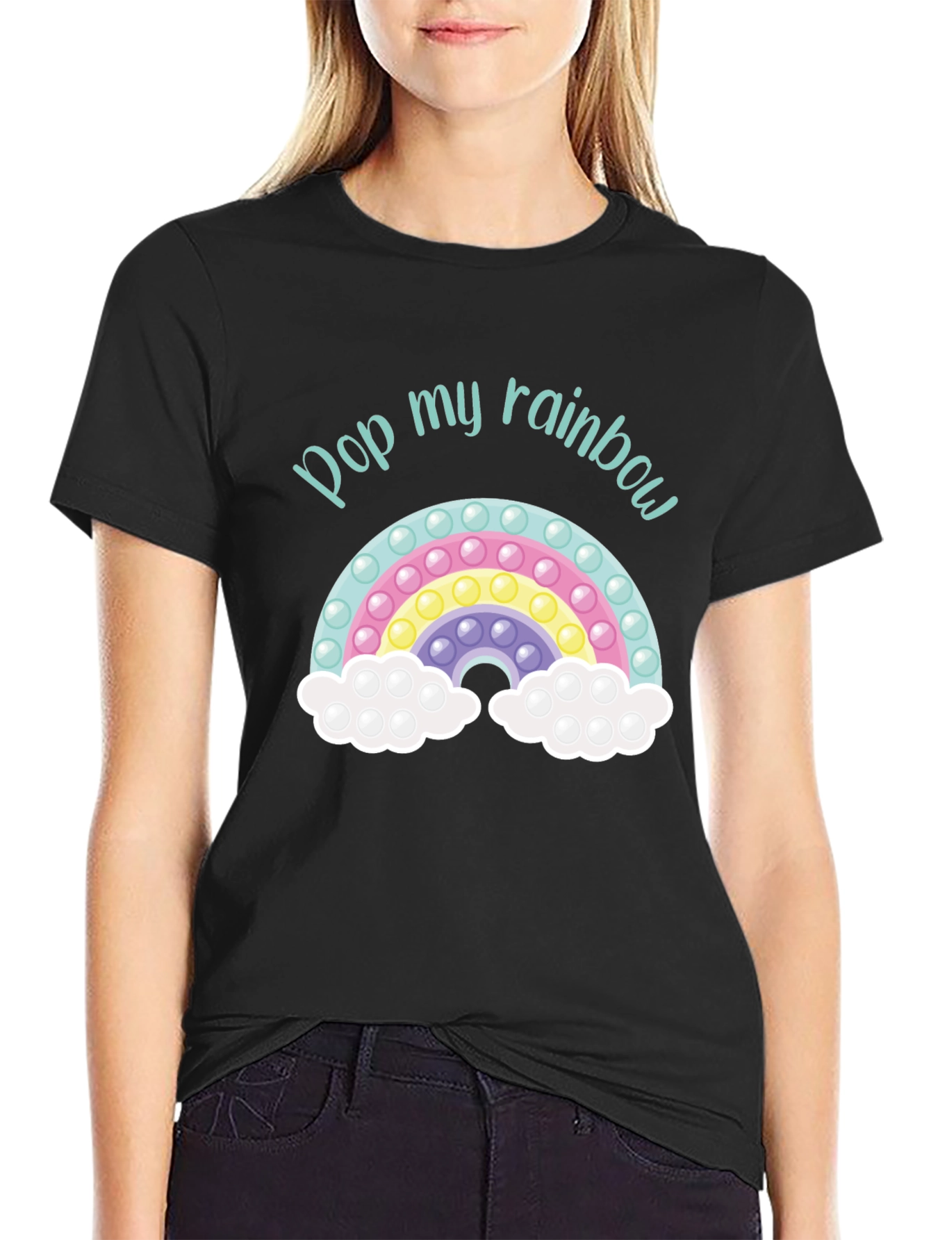 Black Pop My Rainbow Bubble T-Shirt - Novelty Design view 2