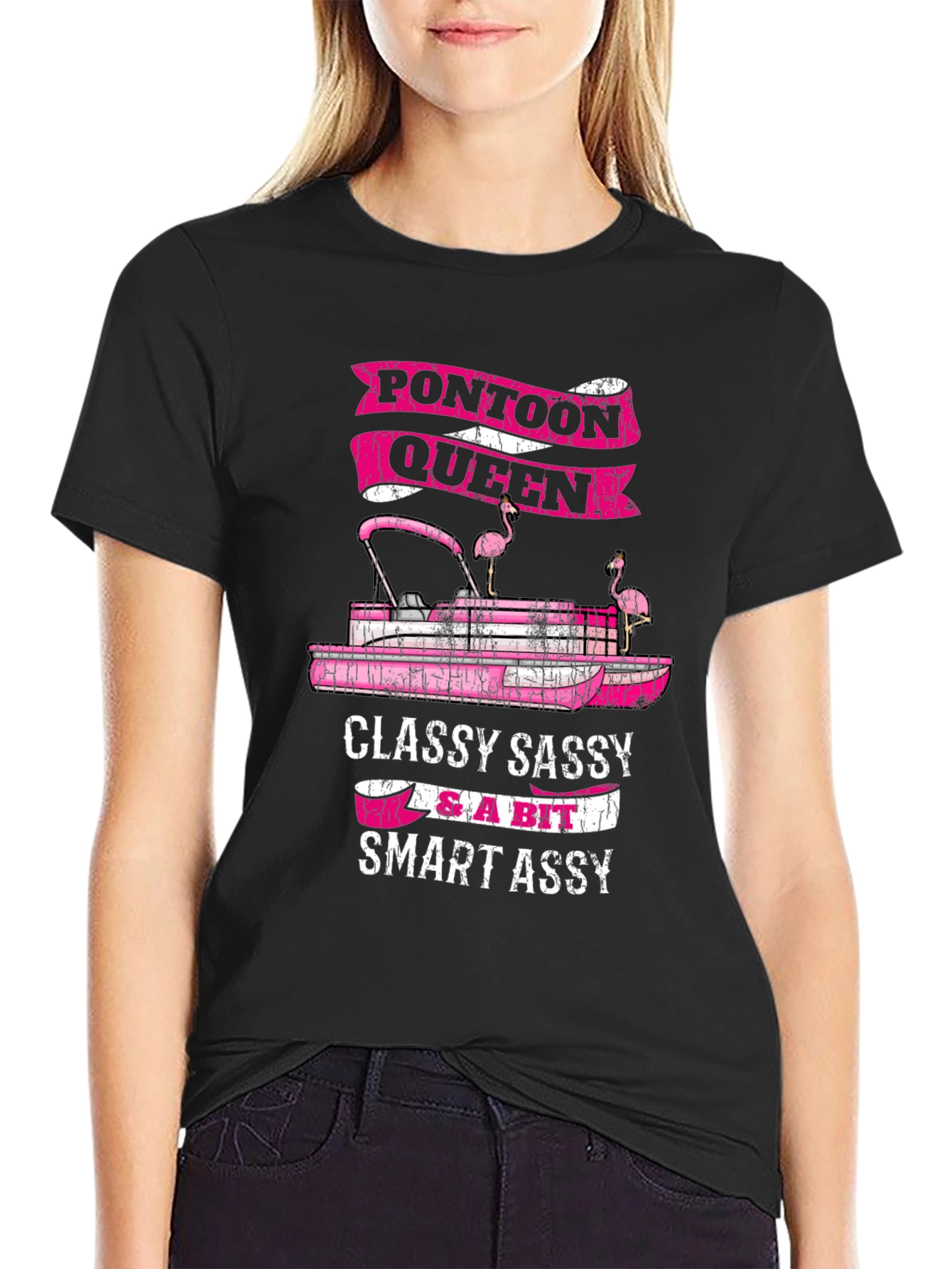 Black Pontoon Queen Graphic T-Shirt - Classy Sassy & Smart Assy view 2