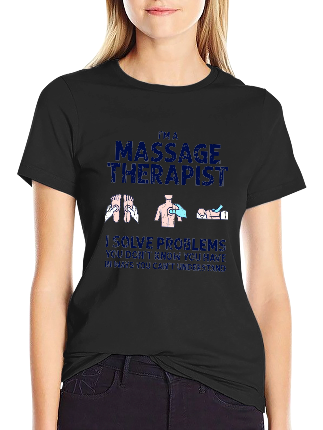 Black Massage Therapist T-Shirt - I Solve Problems view 2