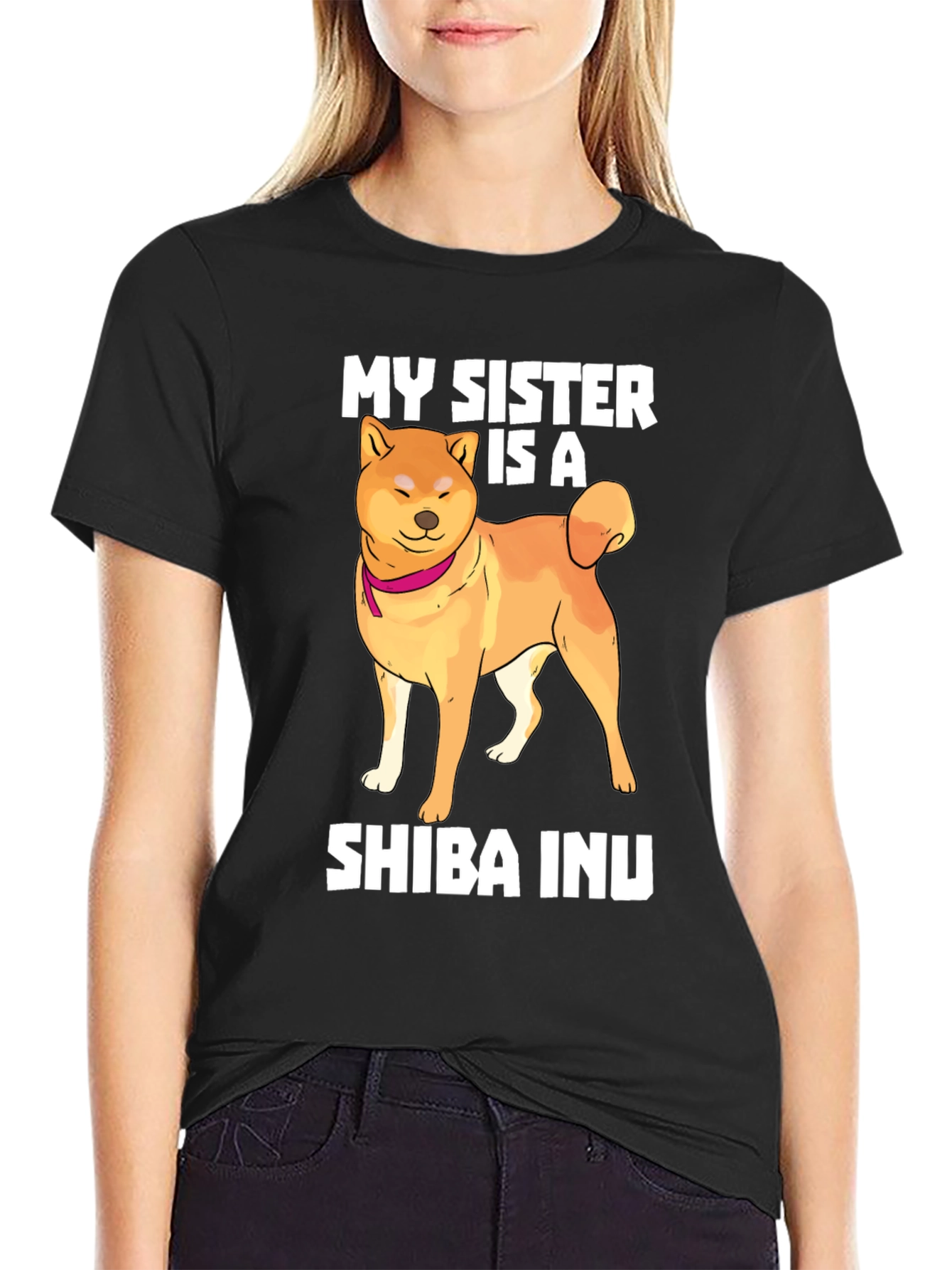 Black My Sister is a Shiba Inu T-Shirt view 2