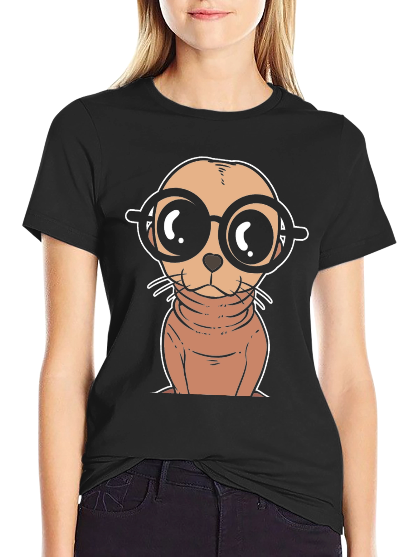 Black Cartoon Seal with Glasses T-Shirt view 2