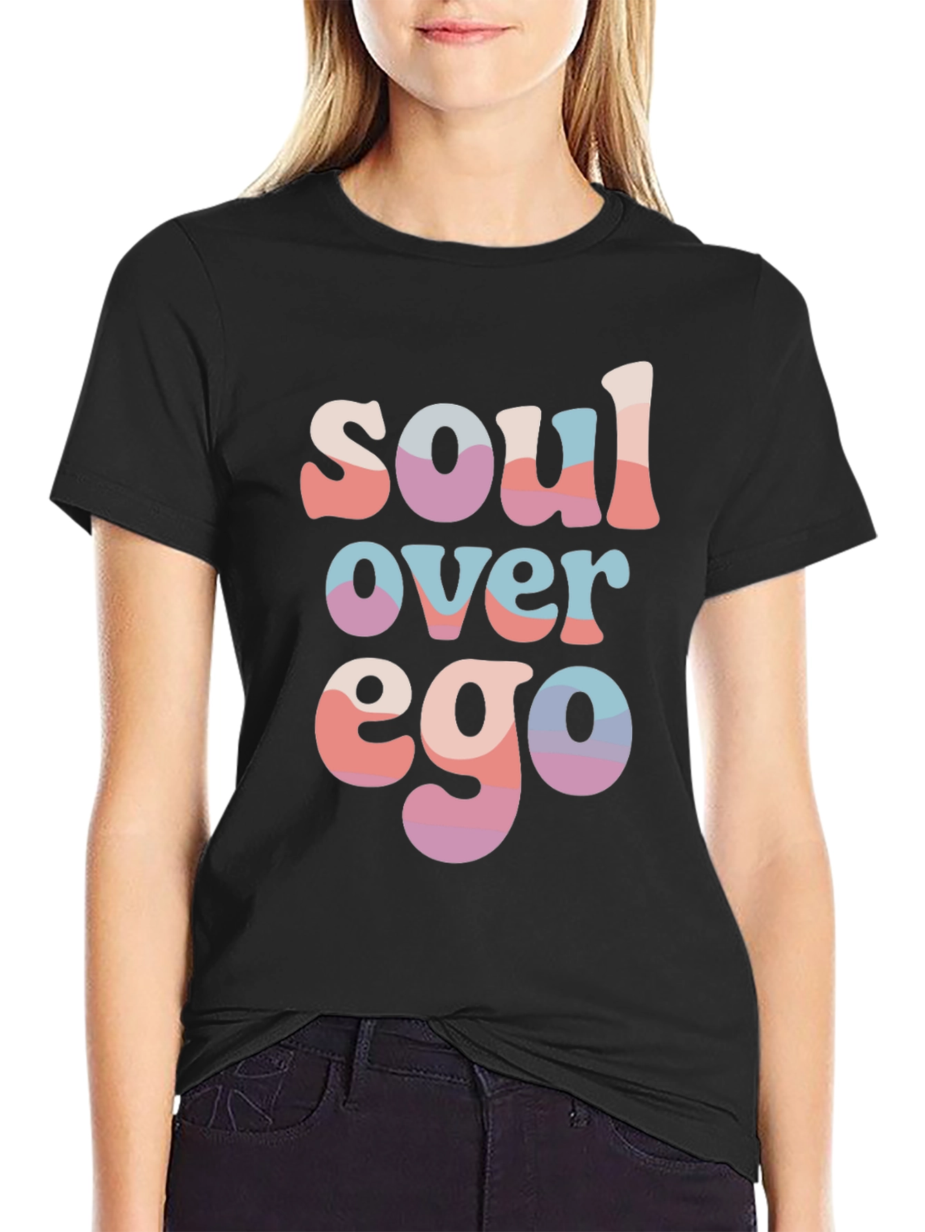Black Soul Over Ego Graphic Tee - Soft Cotton Blend T-Shirt view 2