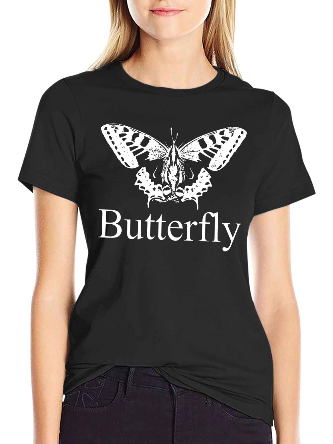 Black Butterfly Graphic Tee - Stylish Black Cotton T-Shirt view 2