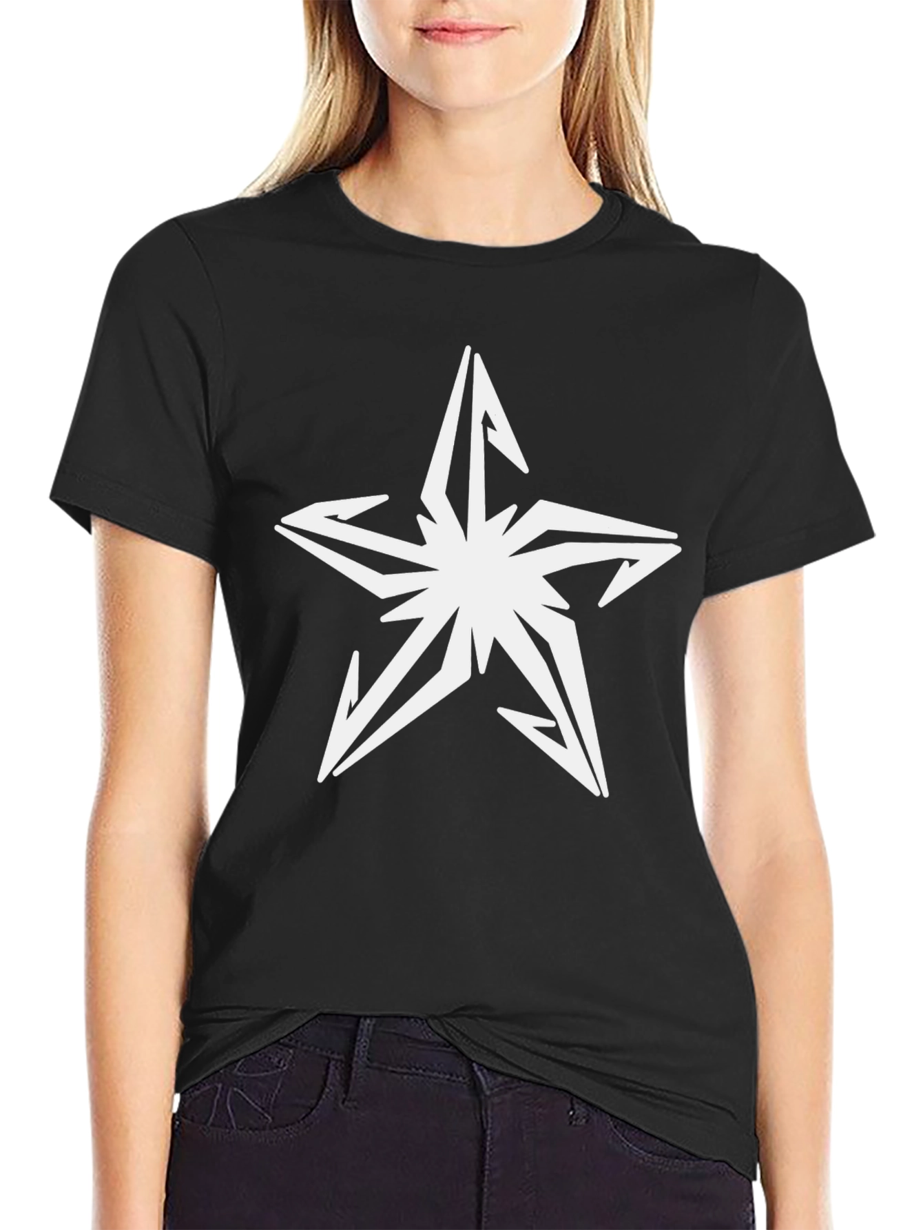 Black Black T-Shirt with White Star Graphic view 2