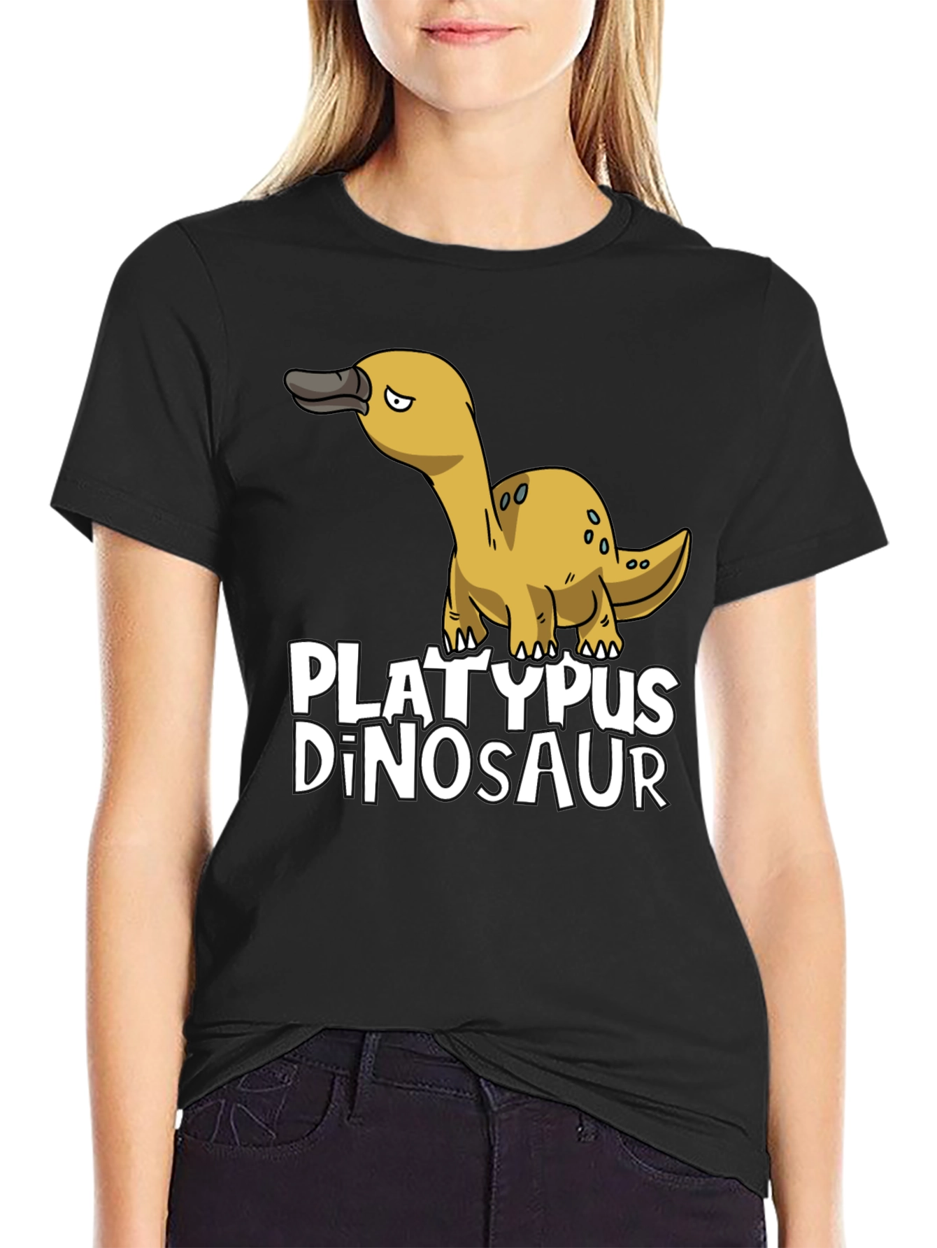 Black Platypus Dinosaur Funny Graphic Tee view 2