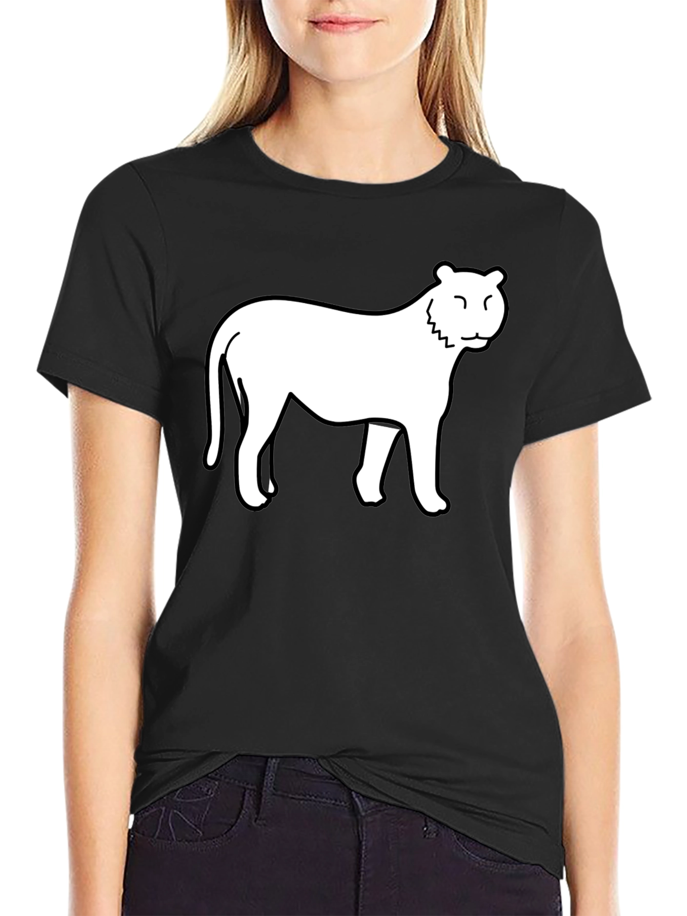 Black Unique Black T-Shirt with White Tiger Graphic Print view 2