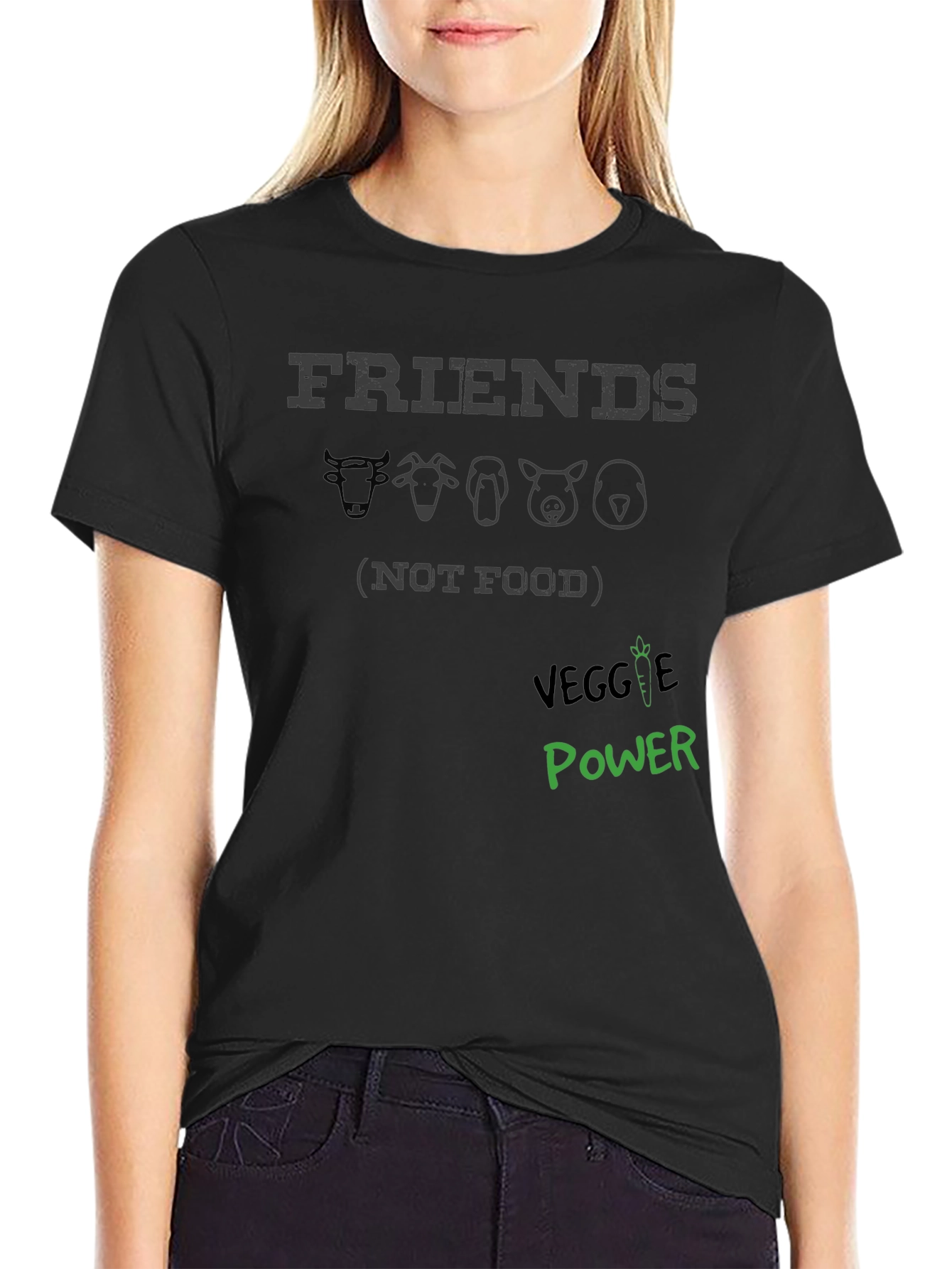 Black Friends Not Food Vegan T-Shirt - Veggie Power Tee view 2