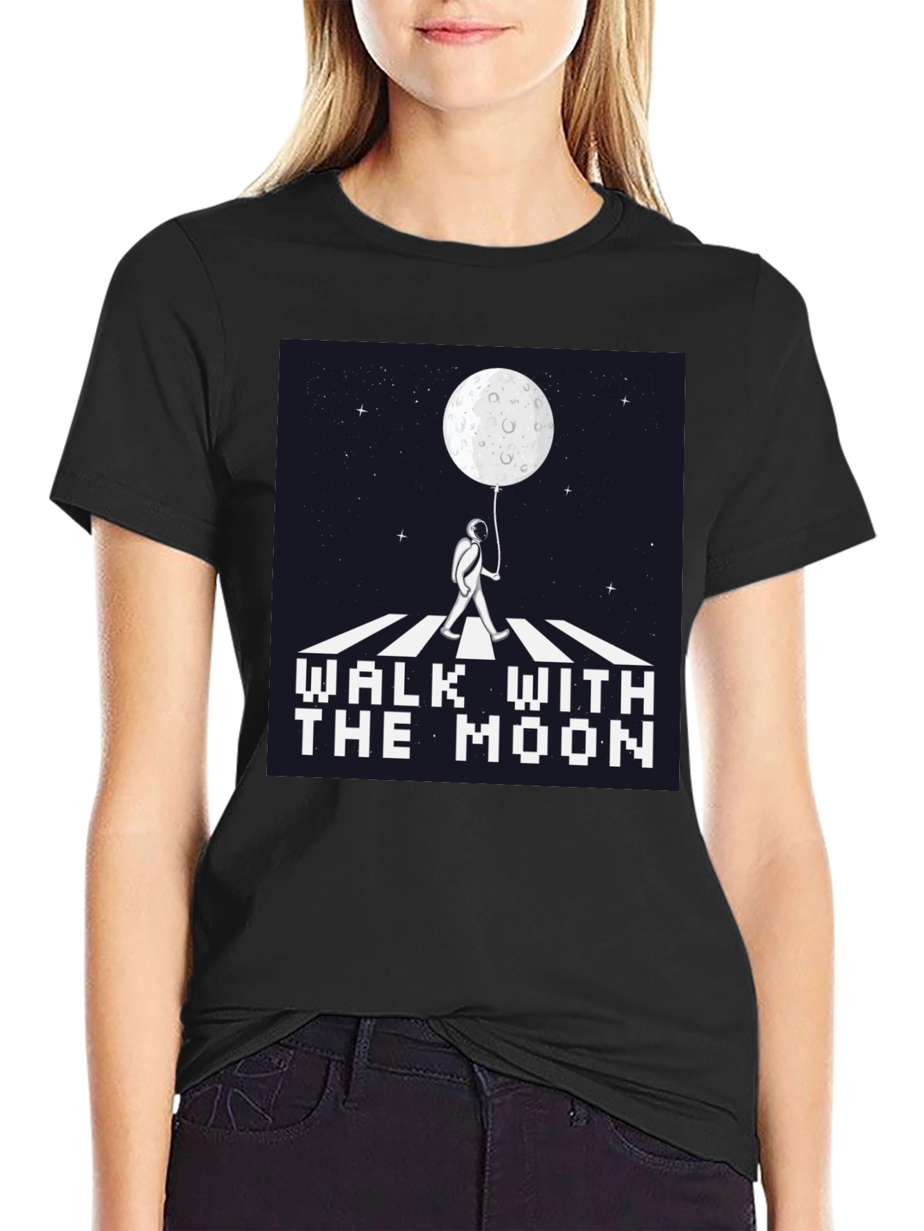 Black Walk With The Moon Graphic Tee - Black Cotton Shirt view 2
