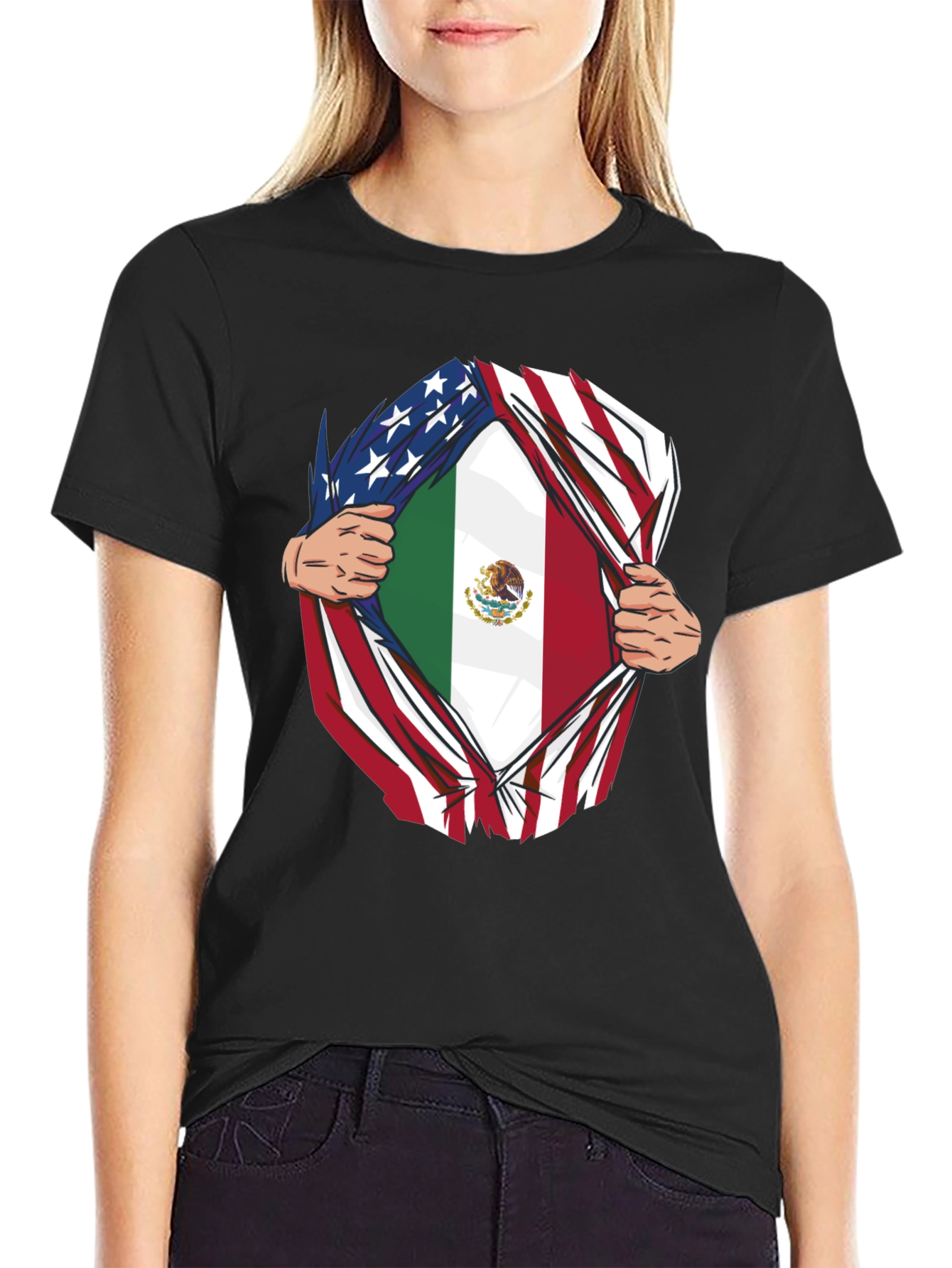 Black USA and Mexico Flag T-Shirt view 2