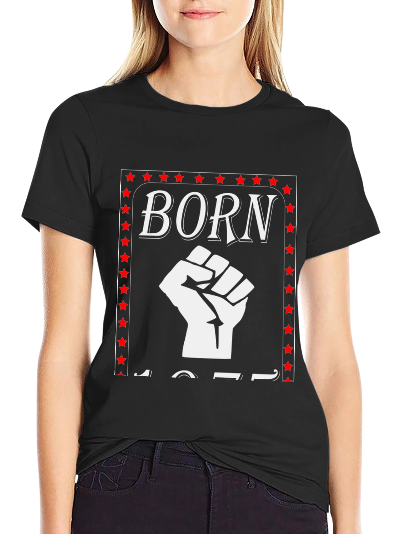Black Born 1977 Fist Graphic T-Shirt view 2