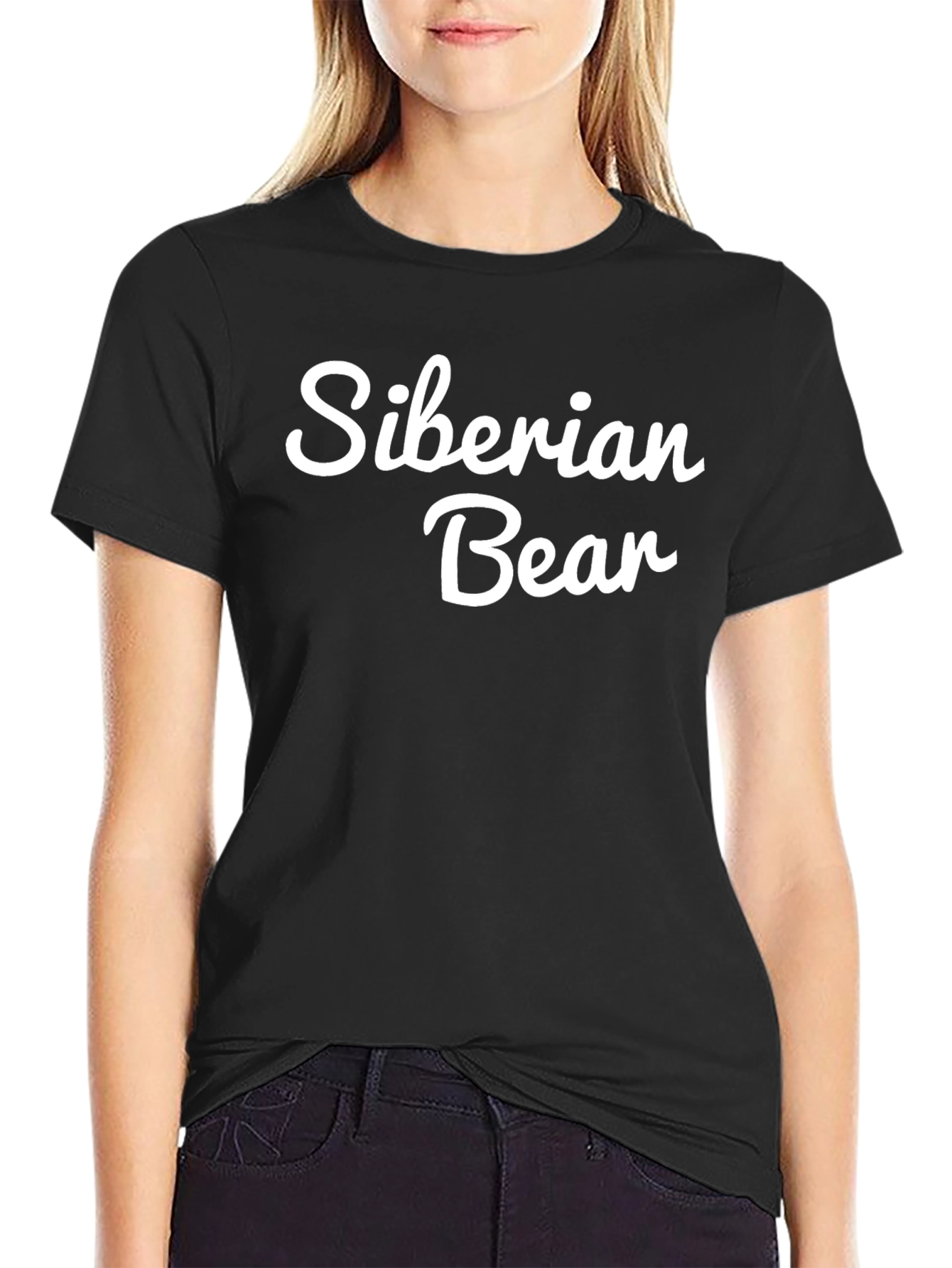 Black Siberian Bear Graphic Tee - Black Cotton T-Shirt view 2