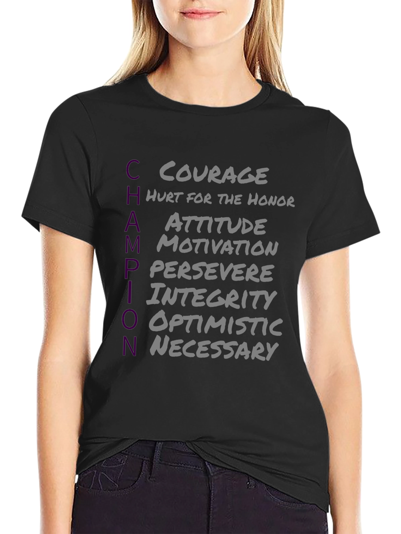 Black Champion T-Shirt: Courage, Attitude, Perseverance view 2