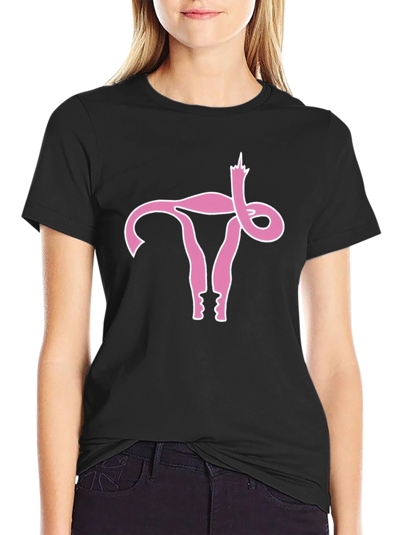 Black Uterus Middle Finger Graphic Black Tee view 2