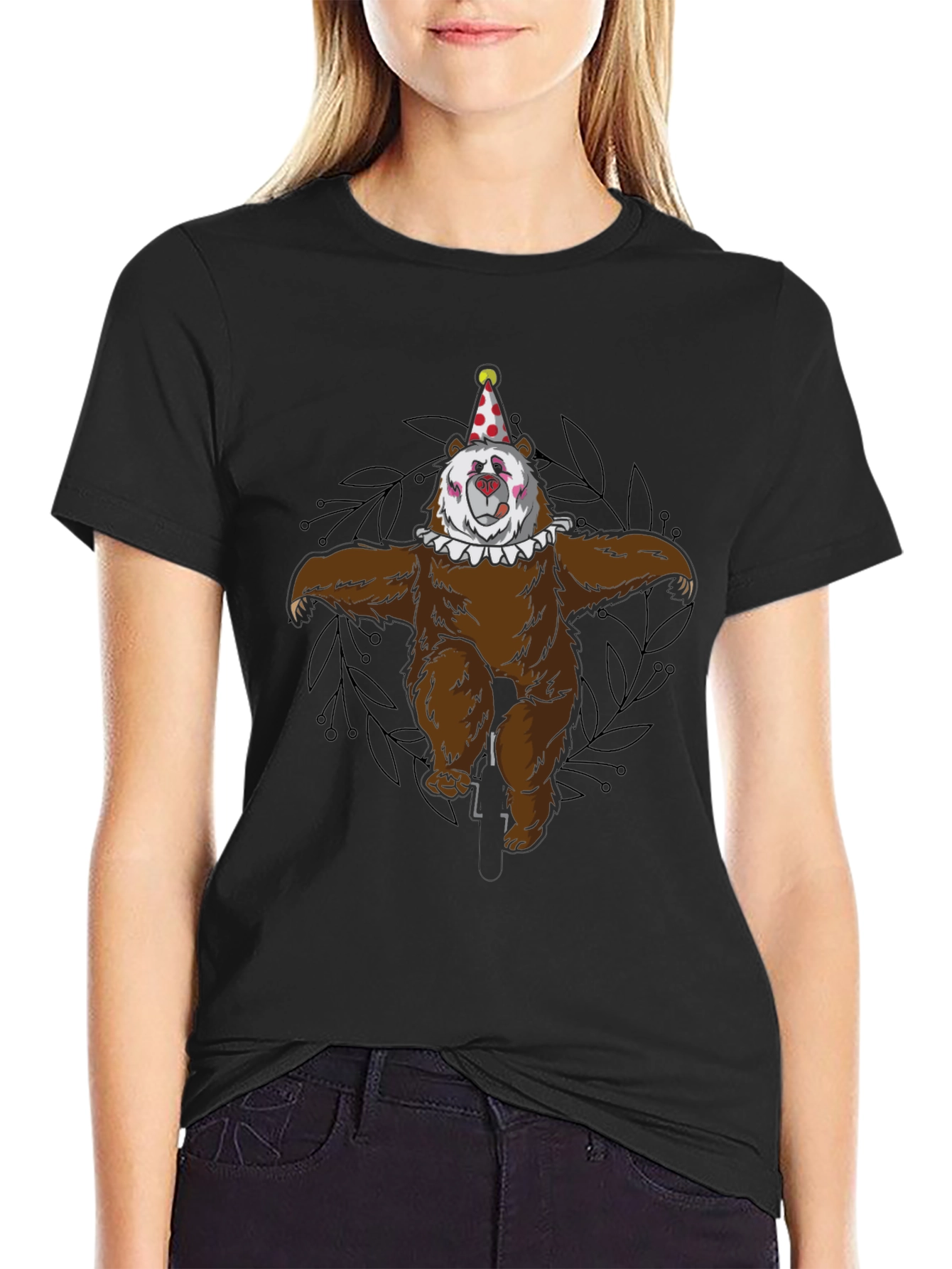 Black Clown Bear on Unicycle Graphic Tee - Mens Black T-Shirt view 2