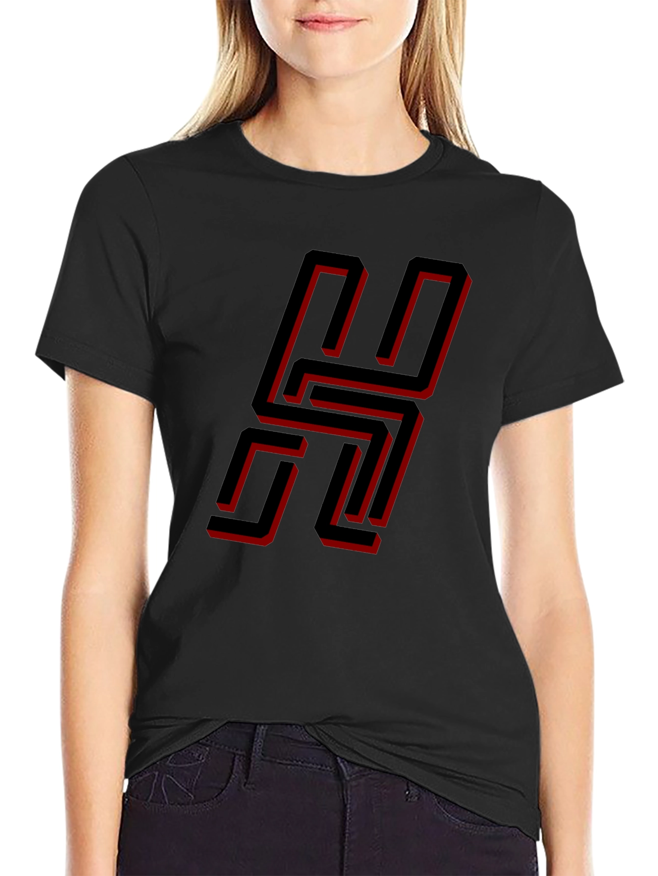 Black Geometric "H" Black T-Shirt - Modern Style view 2