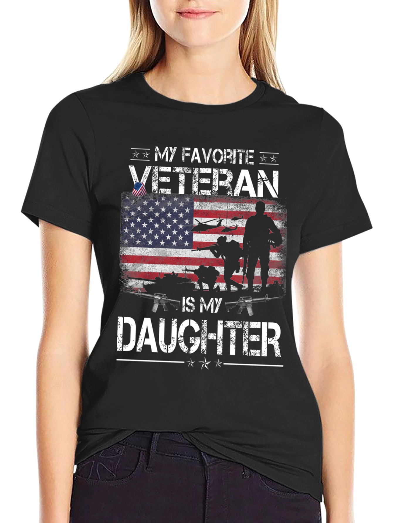 Black My Favorite Veteran Is My Daughter T-Shirt view 2