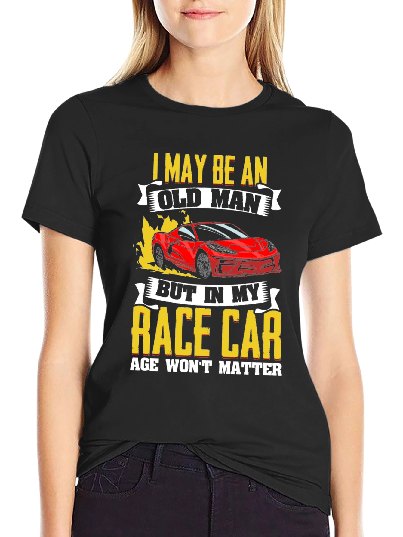 Black Old Man Race Car T-Shirt: Age Won't Matter view 2