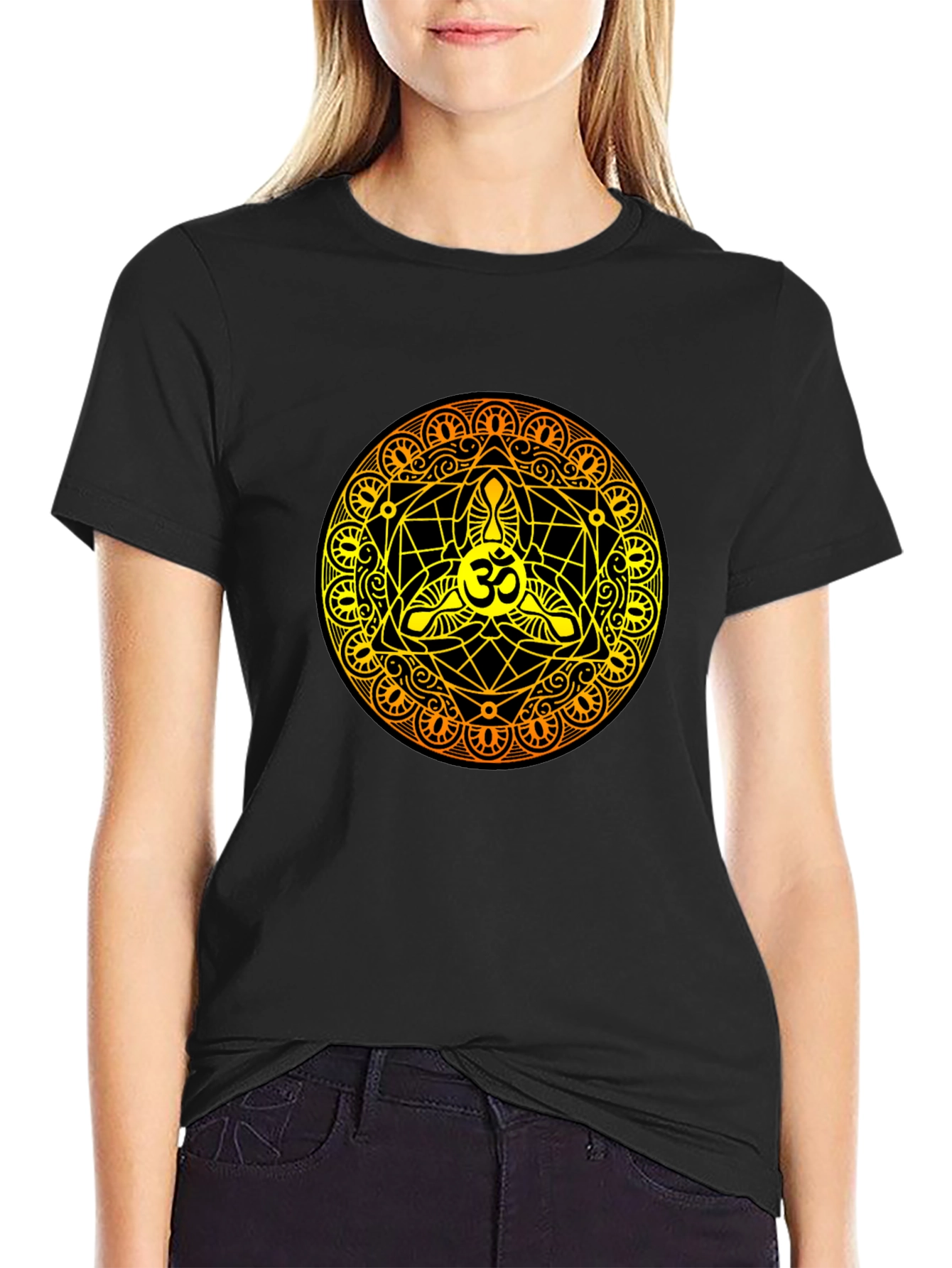 Black Om Mandala Black T-Shirt - Sacred Geometry Design view 2