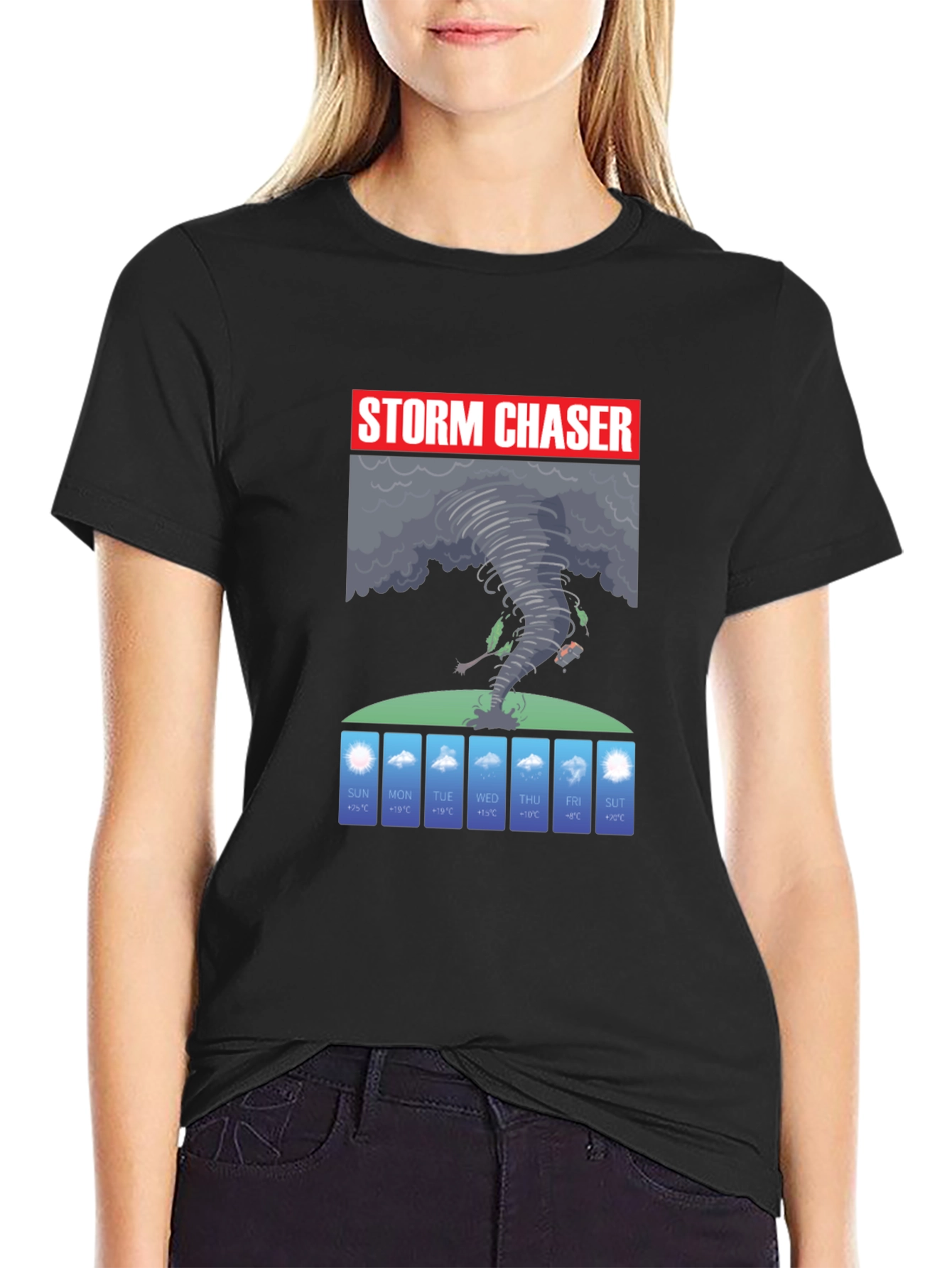 Black Storm Chaser Graphic T-Shirt - Weather Forecast Design view 2