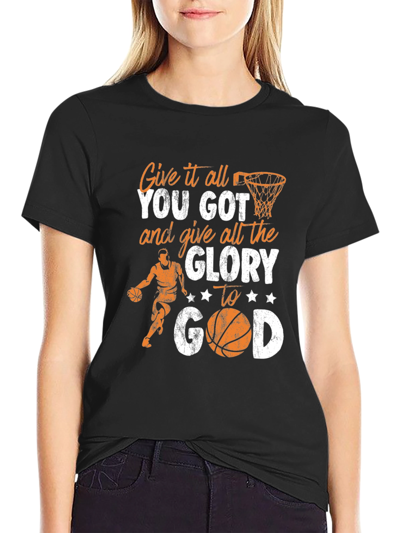 Black Give All the Glory to God Basketball T-Shirt view 2