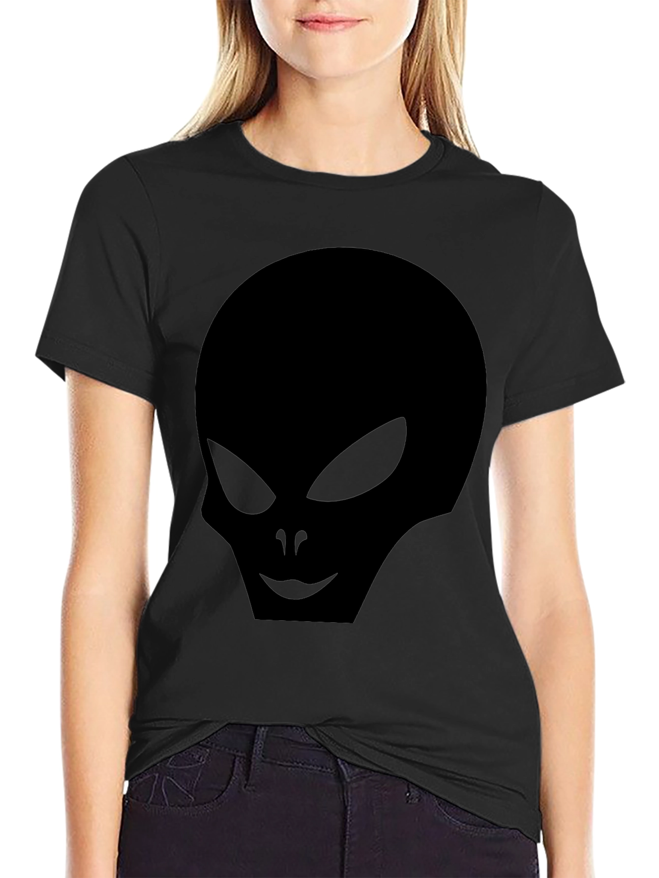 Black Alien Head Graphic Black T-Shirt view 2