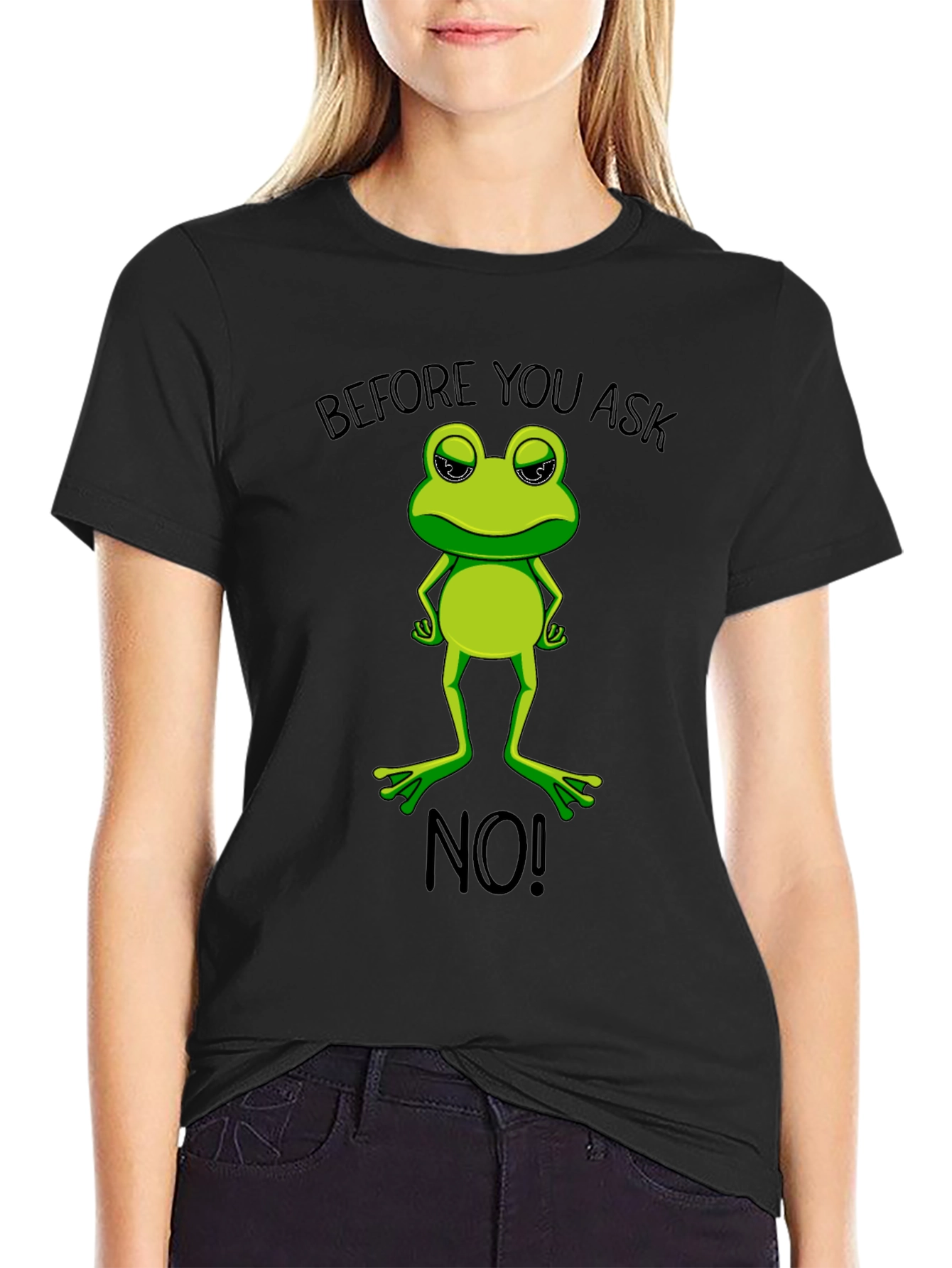 Black Funny Frog Graphic T-Shirt - Before You Ask, No! view 2