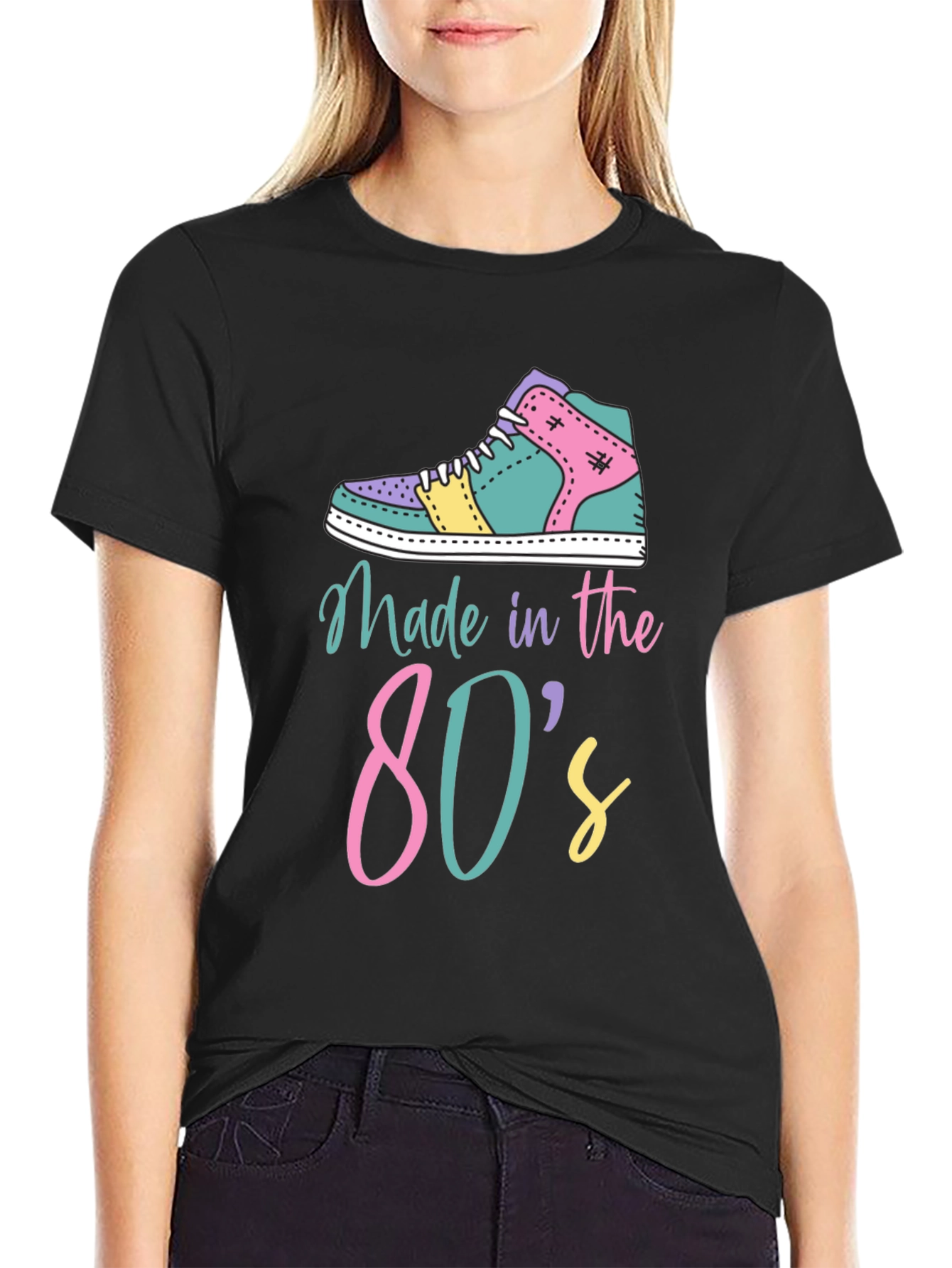 Black Retro 80s Sneaker Graphic Tee view 2