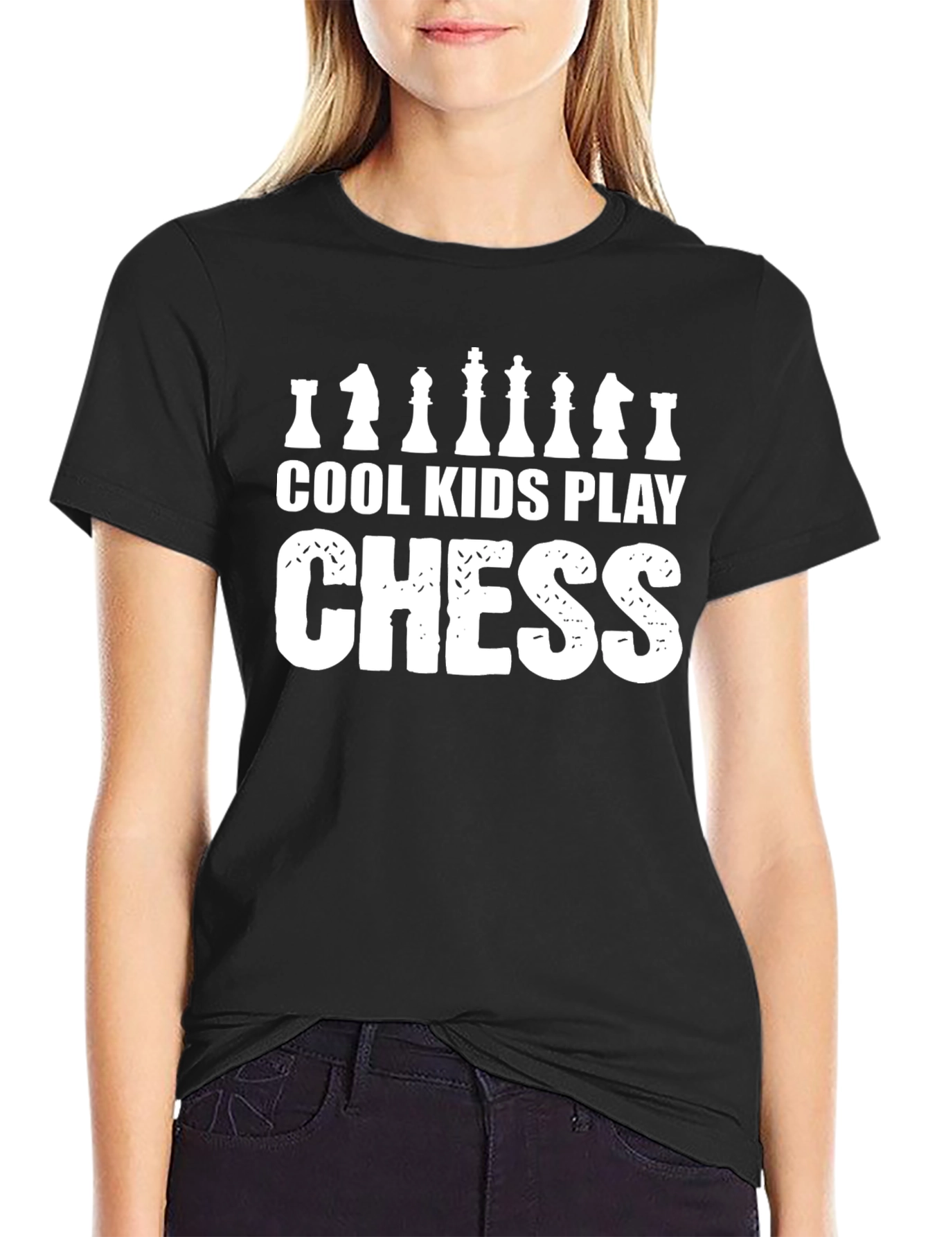 Black Cool Kids Play Chess Graphic Tee view 2