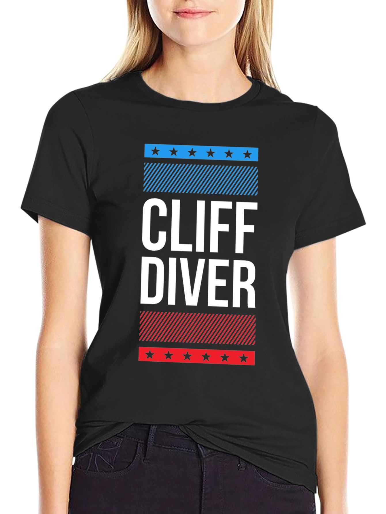 Black Cliff Diver Graphic Tee - Patriotic Design view 2