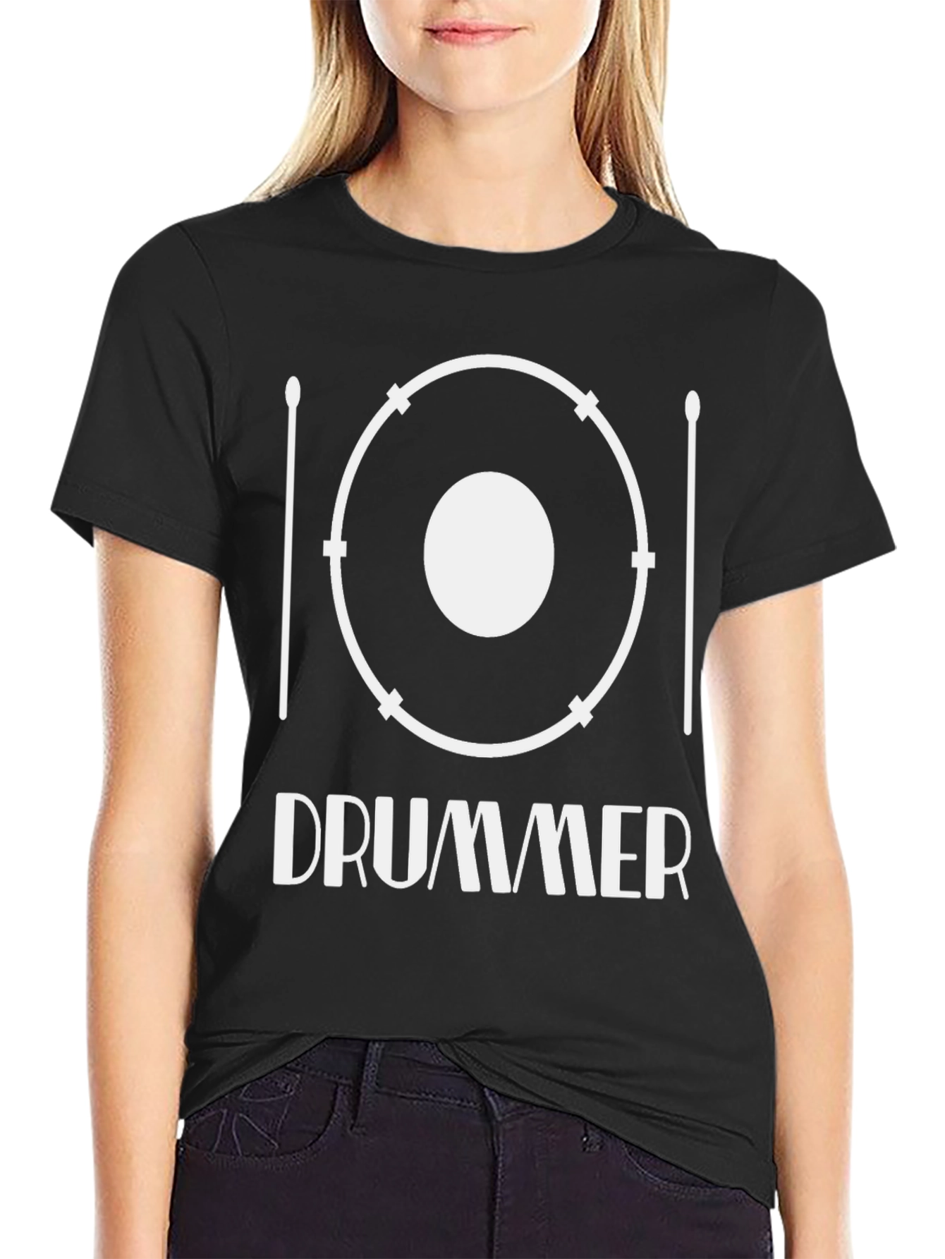 Black Drummer Graphic T-Shirt - Black Cotton Tee view 2
