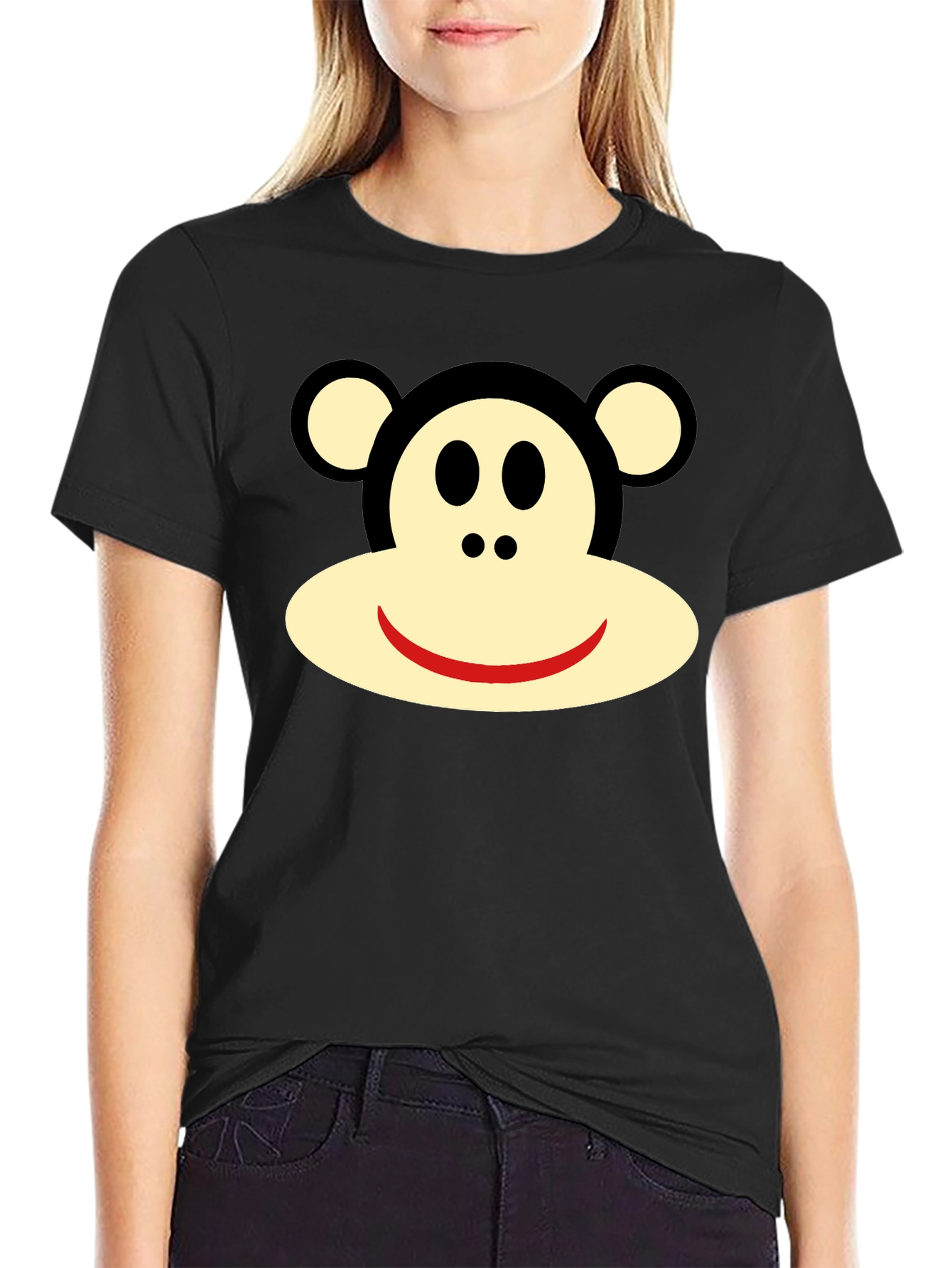 Black Sock Monkey Black Tee - Classic Cartoon view 2