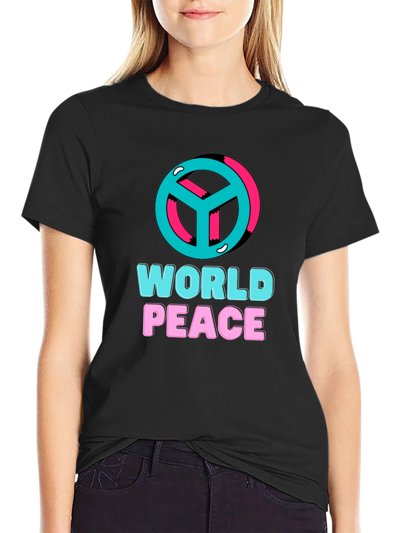 Black World Peace Graphic T-Shirt - Black view 2
