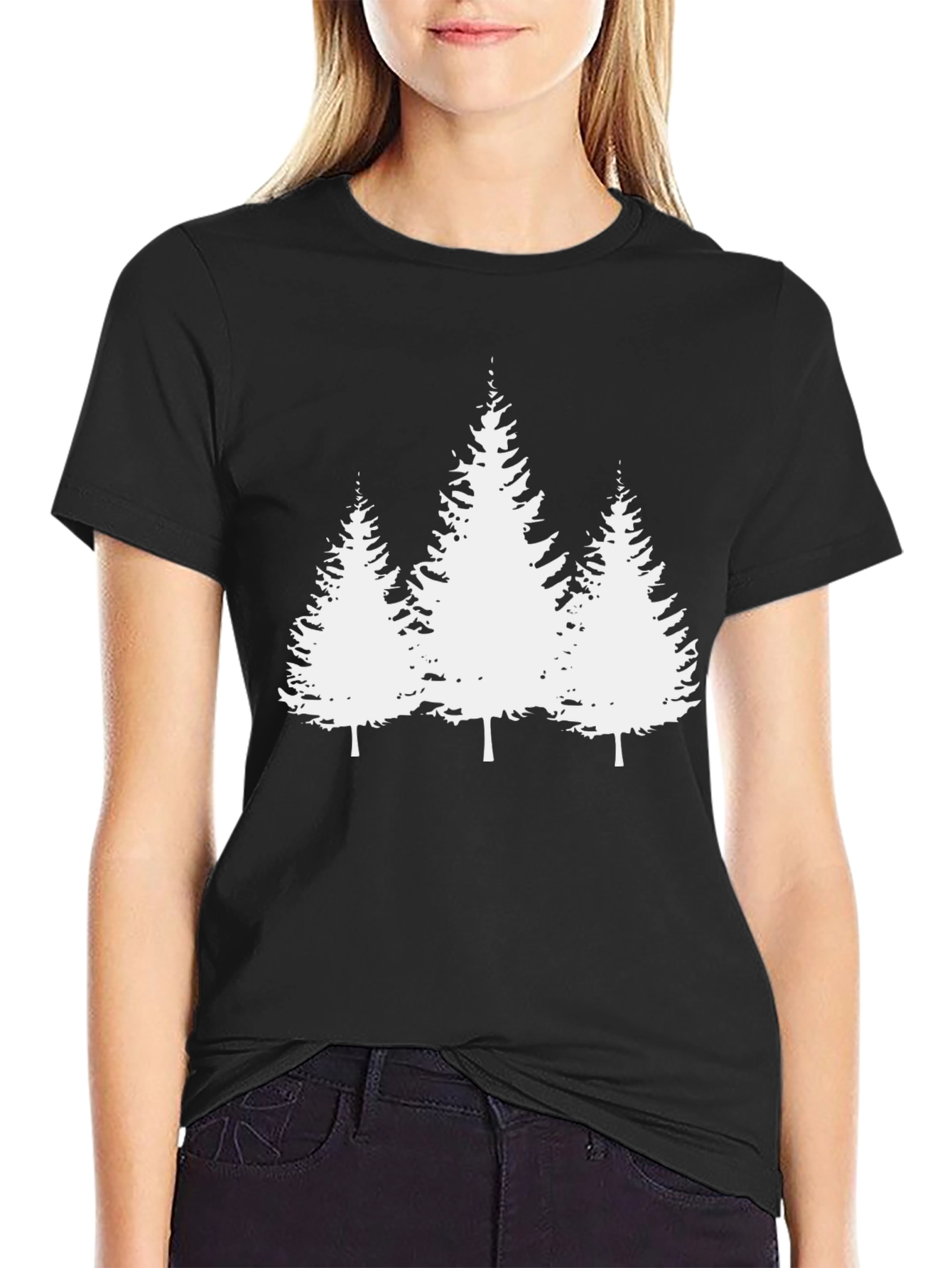 Black Nature Pines Graphic Tee - Stylish Black T-Shirt view 2