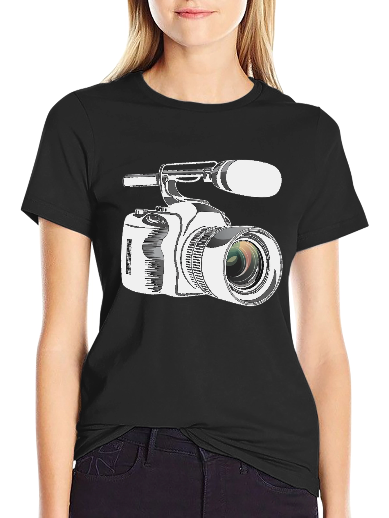 Black Retro Camcorder Graphic Tee - Black Cotton view 2