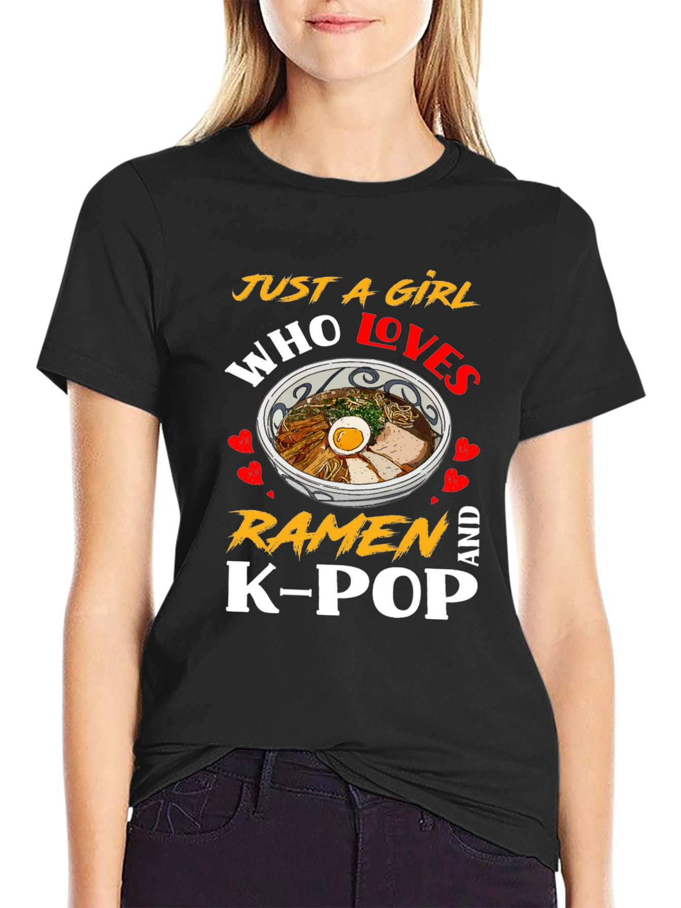 Black Just A Girl Who Loves Ramen And K-Pop Black T-Shirt view 2