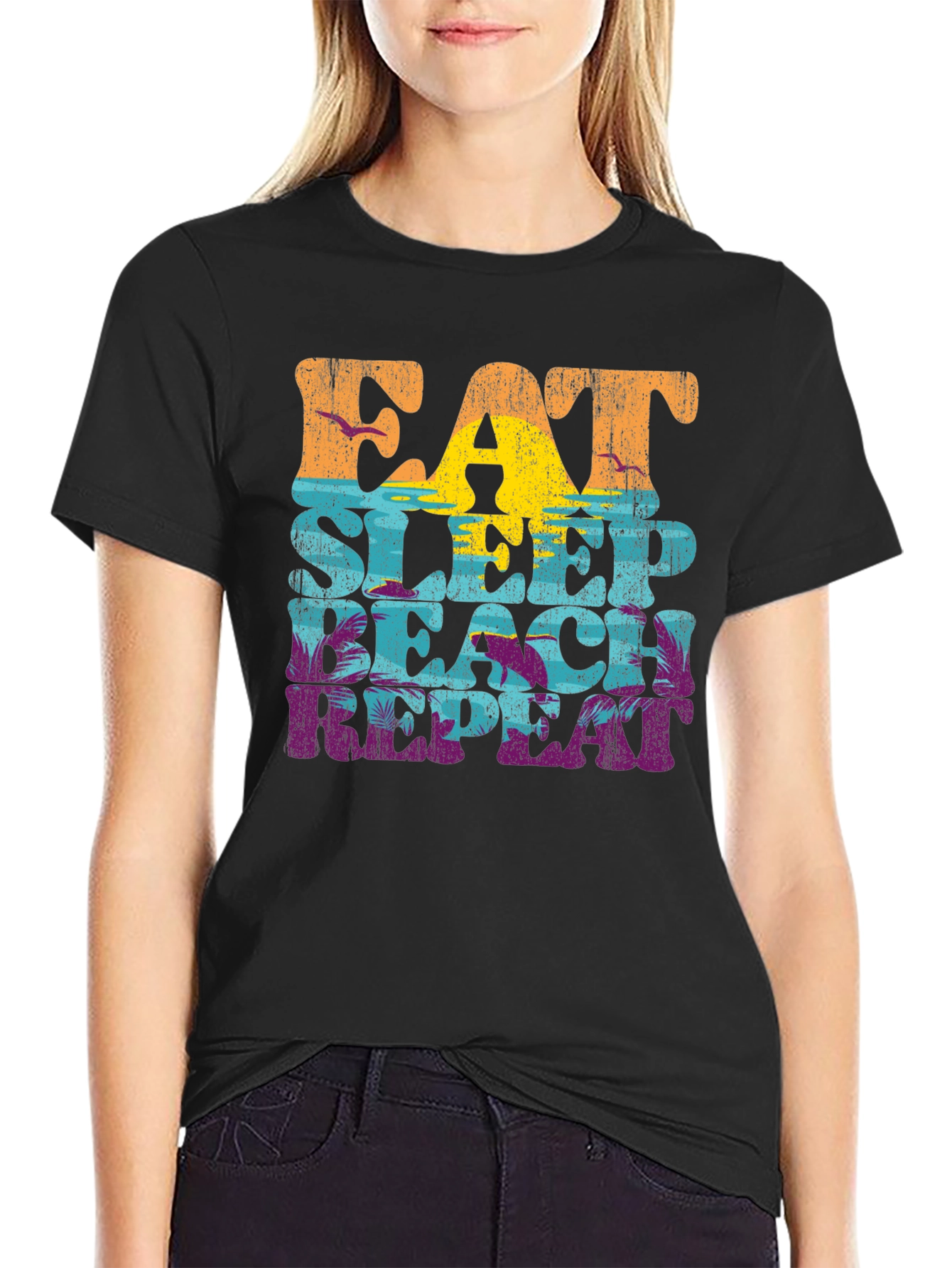 Black Eat Sleep Beach Repeat Graphic T-Shirt view 2
