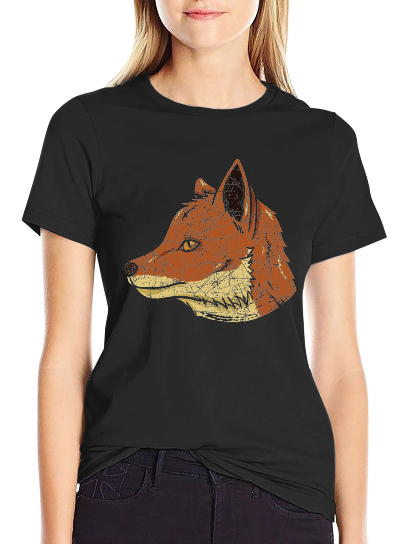 Black Vintage Fox Graphic Tee - Stylish Animal Print T-Shirt view 2