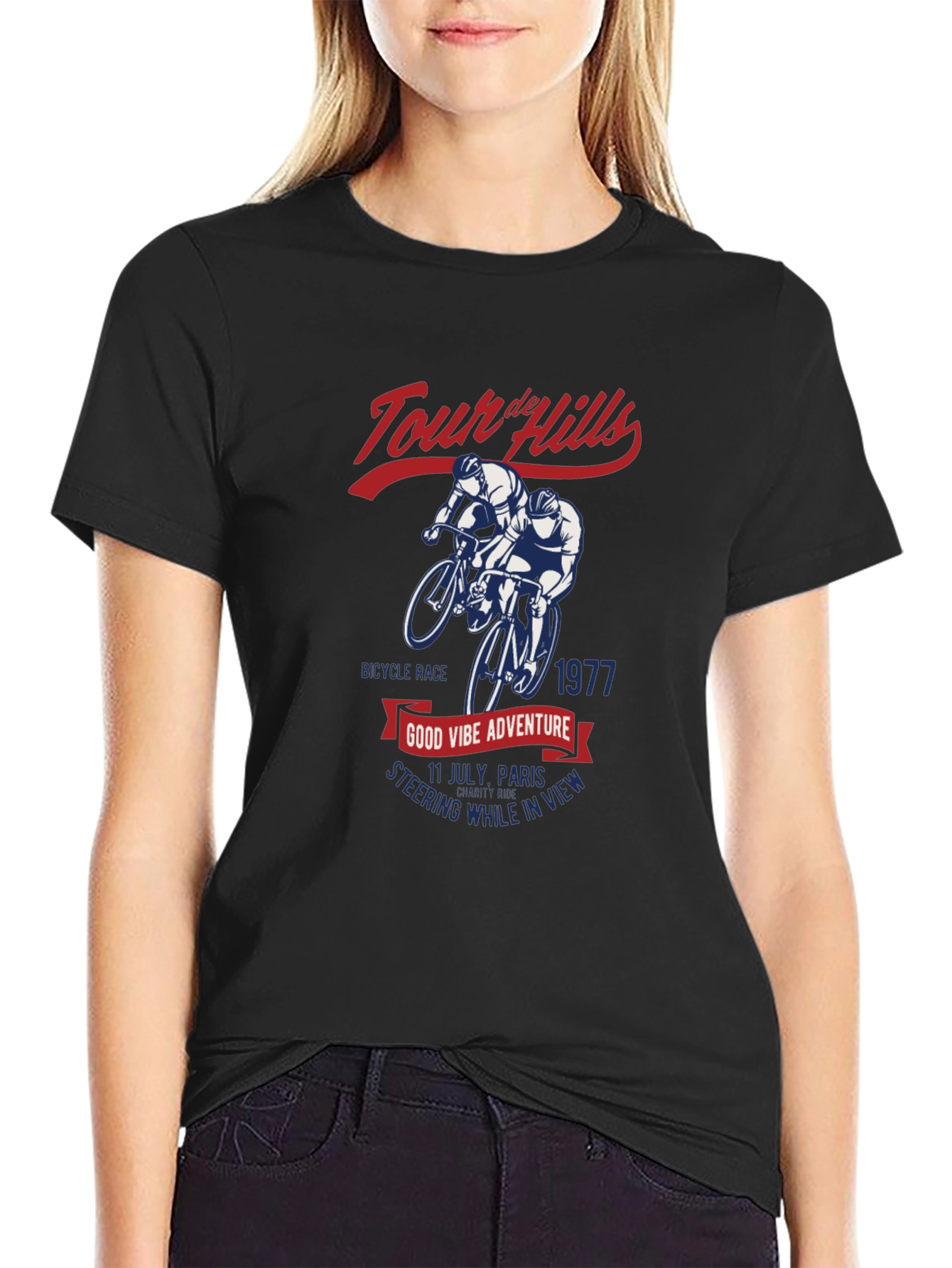 Black Tour de Hills Cycling T-Shirt - Vintage Style view 2