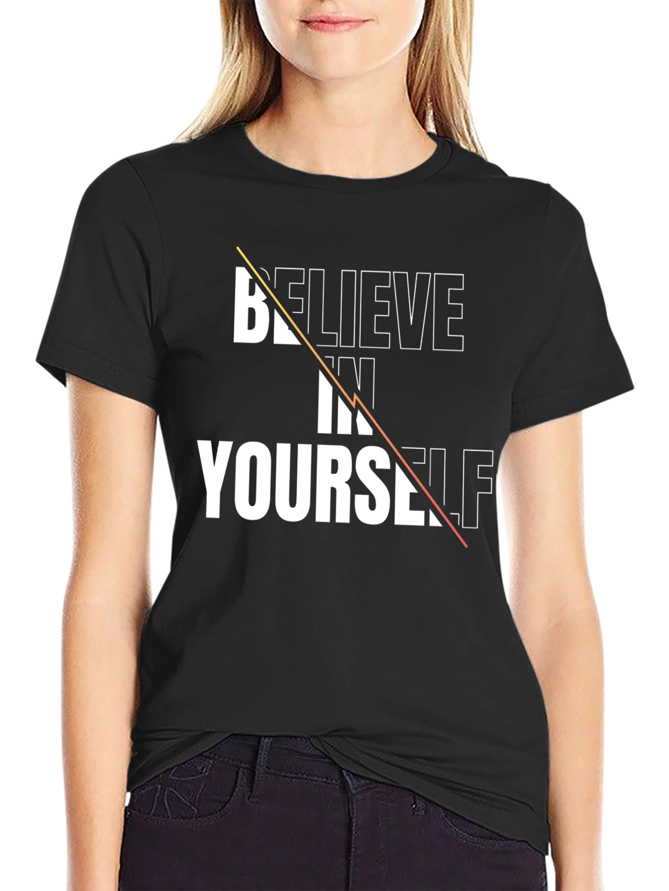 Black Believe in Yourself Graphic Tee - Black Cotton view 2