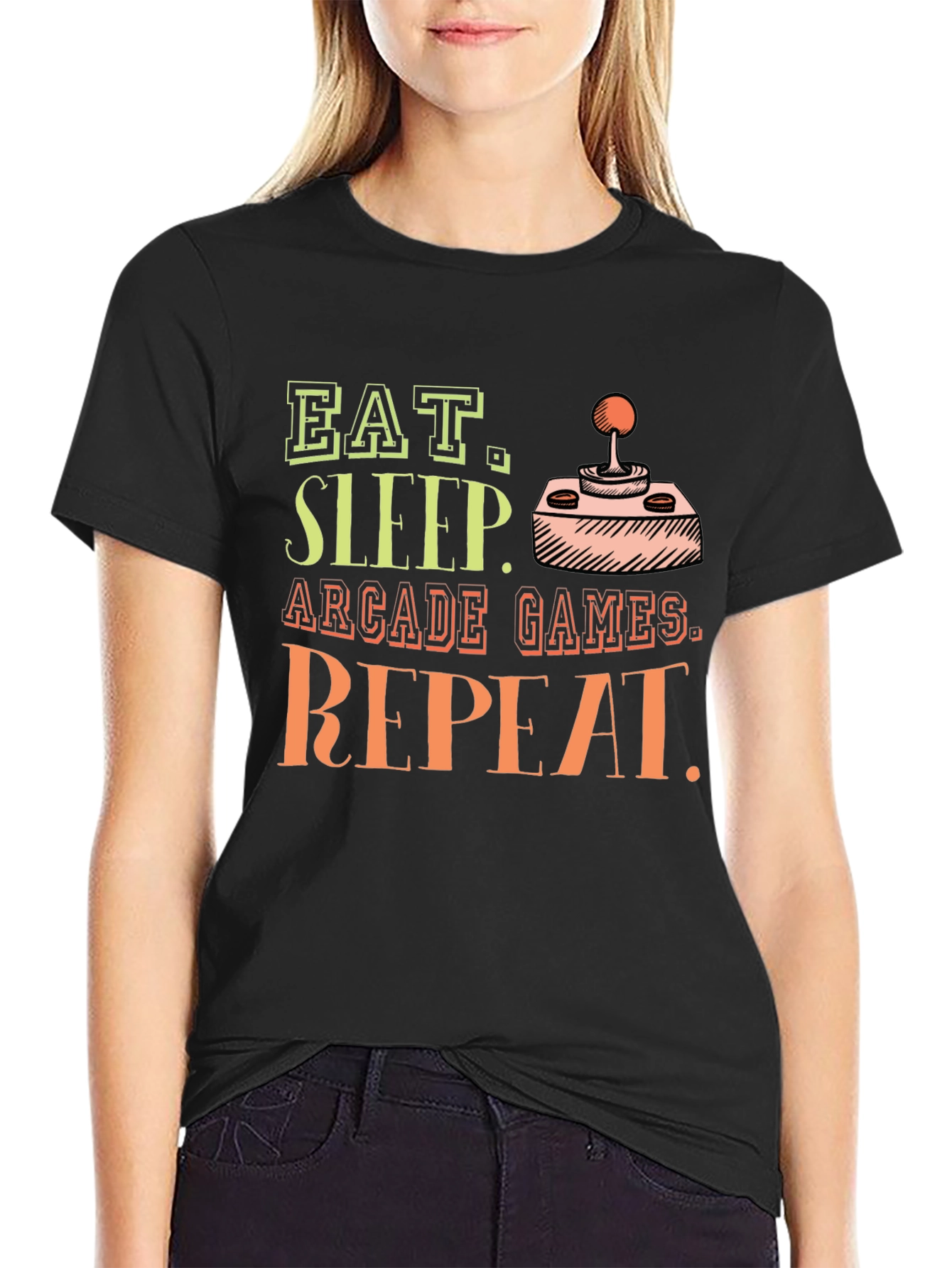Black Eat Sleep Arcade Games Repeat T-Shirt view 2