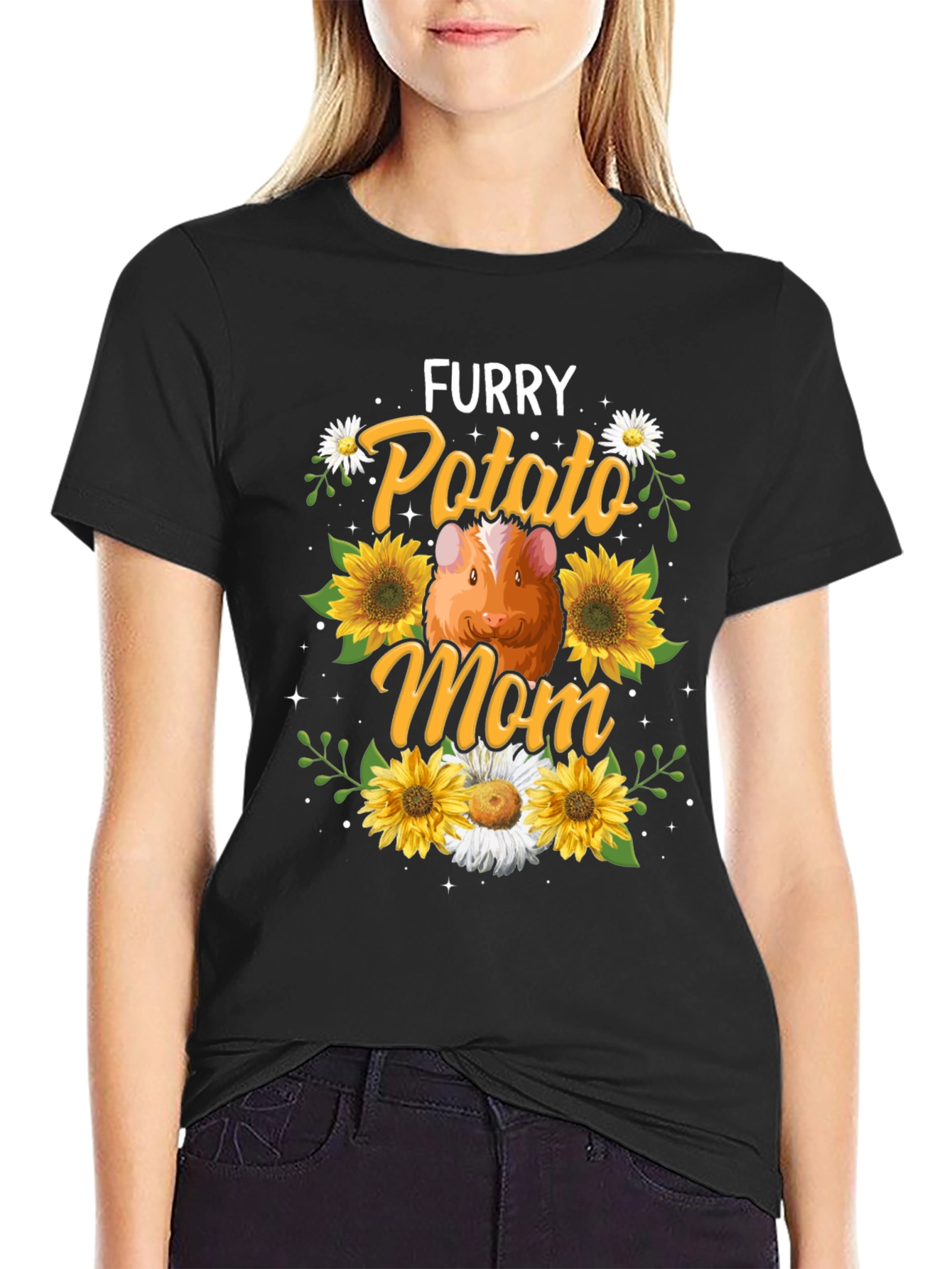 Black Furry Potato Mom Graphic T-Shirt view 2