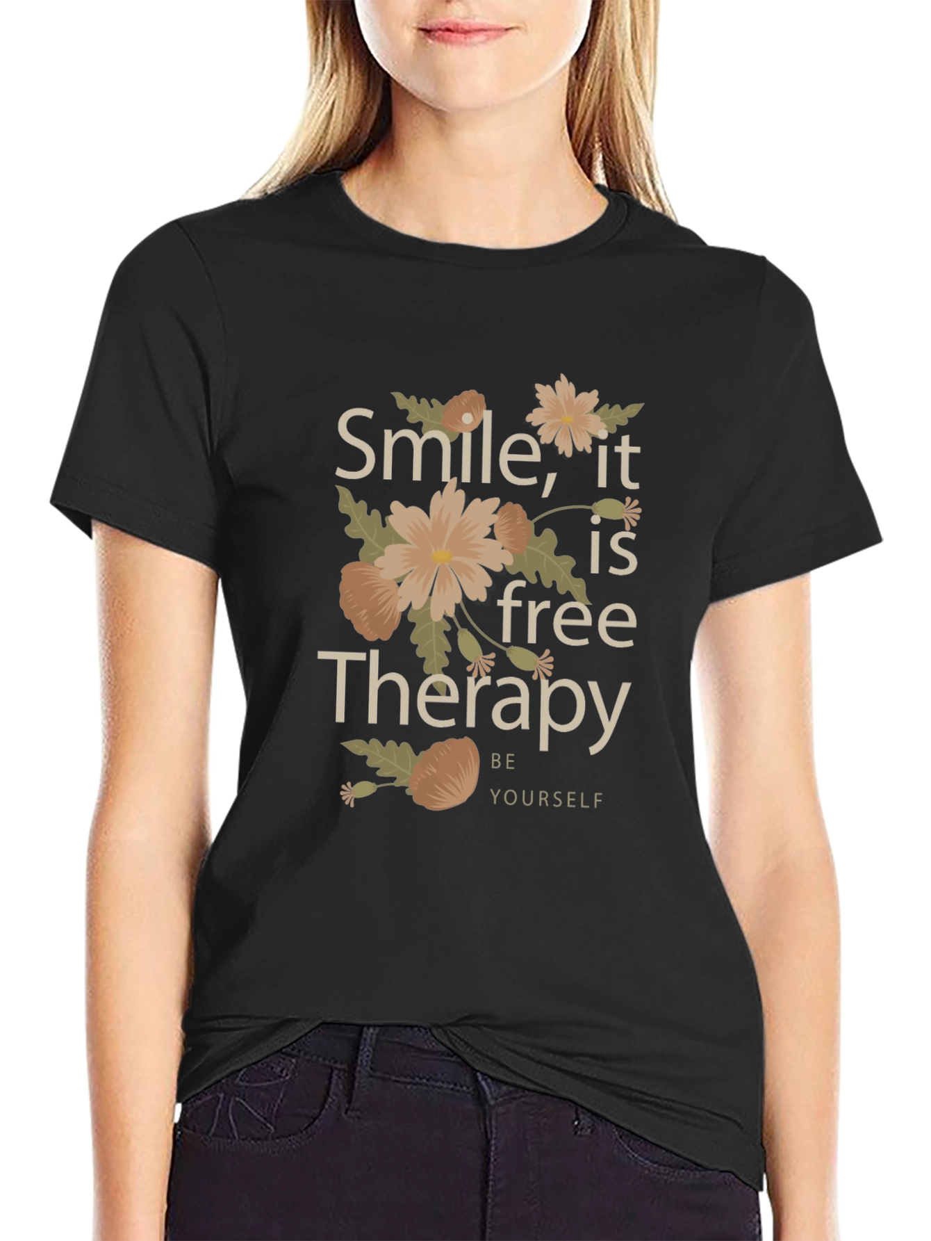 Black Smile, It's Free Therapy Black Graphic Tee view 2